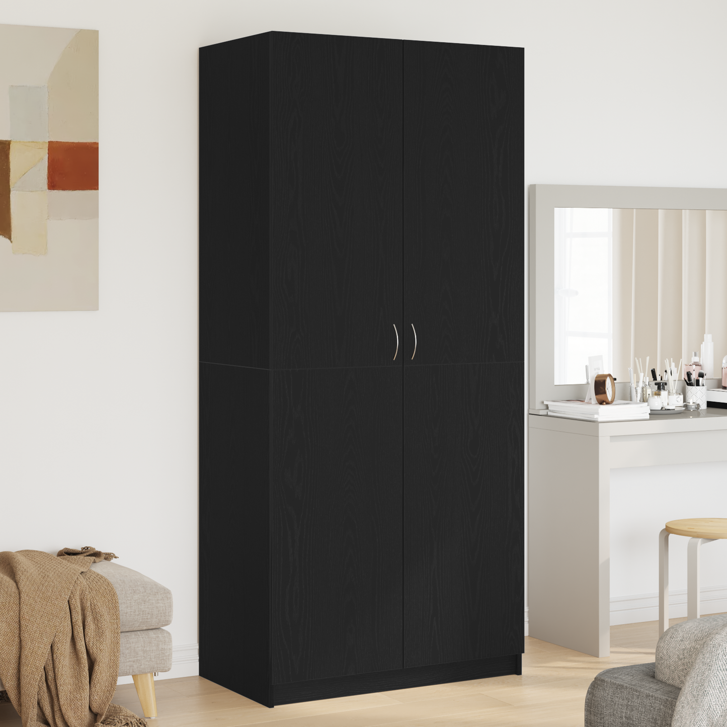 Garderobe Sort Eg 90X52X200 Cm Træ