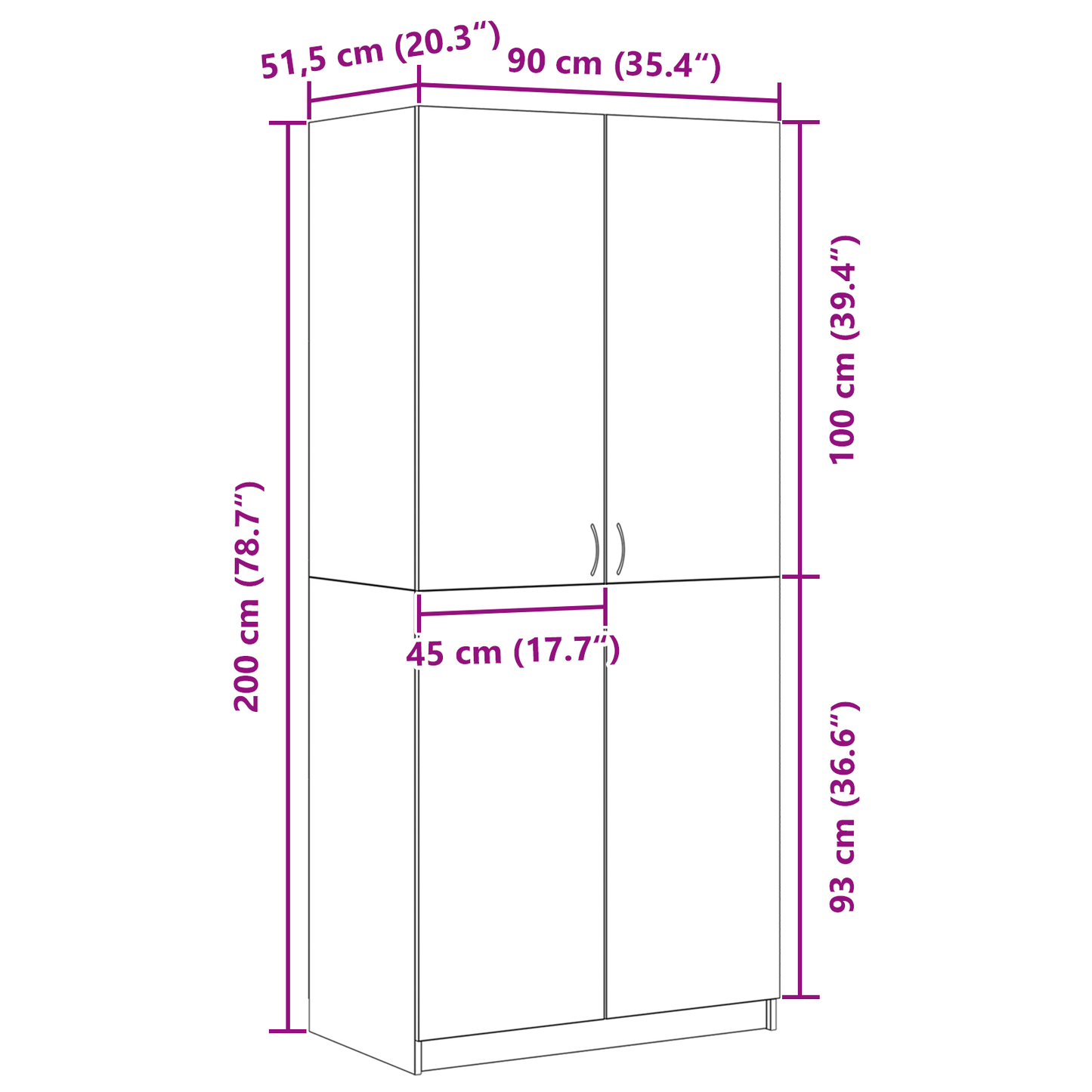 Garderobe Sort Eg 90X52X200 Cm Træ