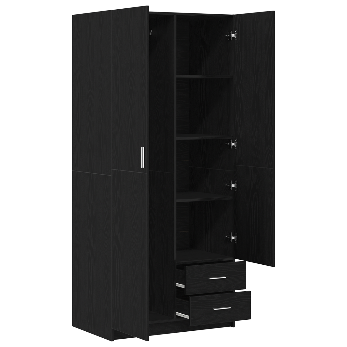 Garderobeskab Med Dør Sort Eg 80 X 52 X 180 Cm Konstrueret Træ