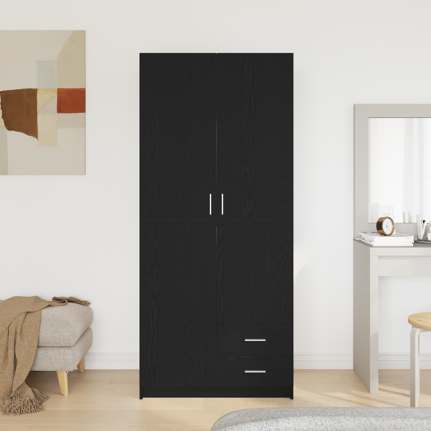Garderobeskab Med Dør Sort Eg 80 X 52 X 180 Cm Konstrueret Træ
