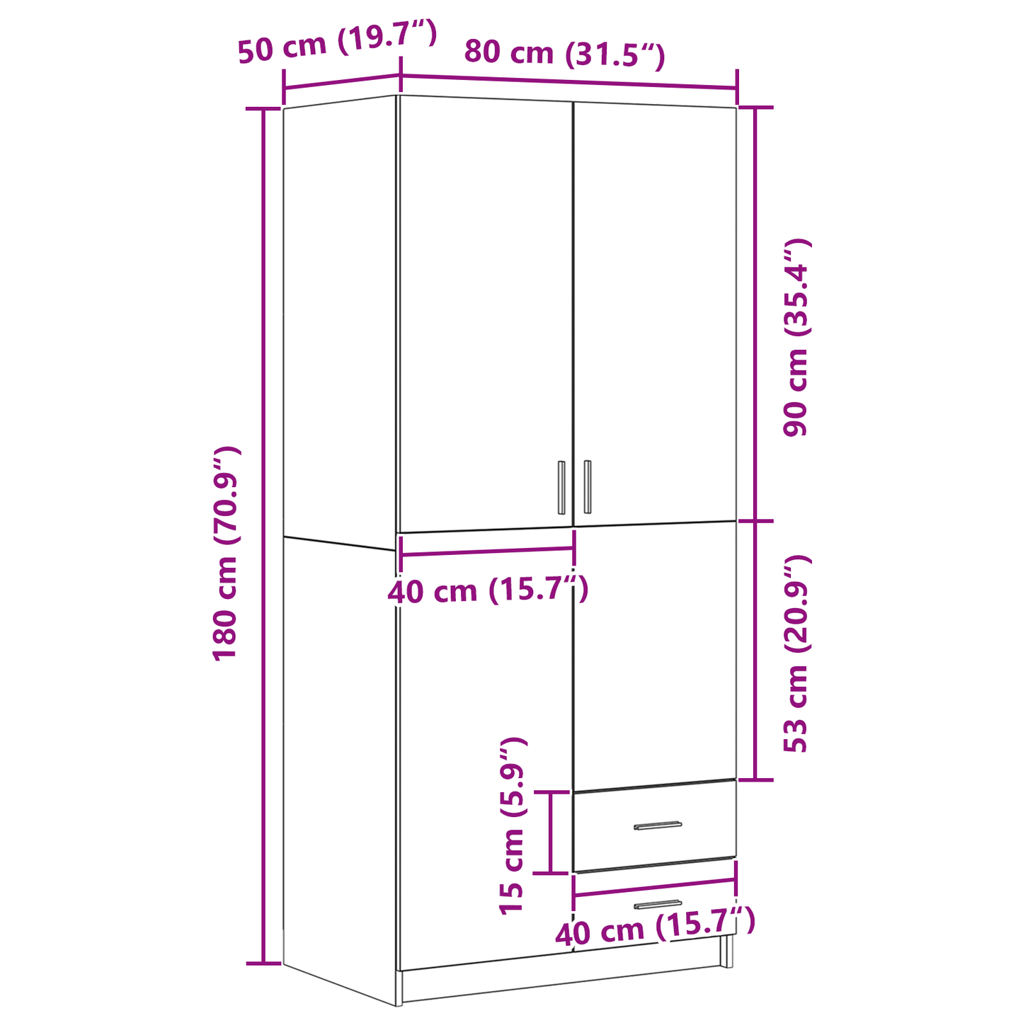 Garderobeskab Med Dør Sort Eg 80 X 52 X 180 Cm Konstrueret Træ