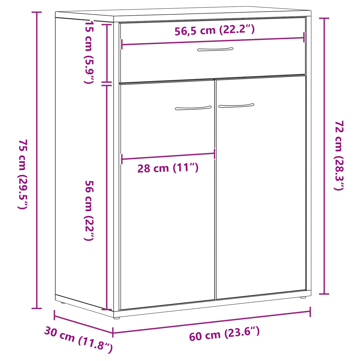 Sideboard Med Skuffe Sort 60 X 30 X 75 Cm Konstrueret Træ