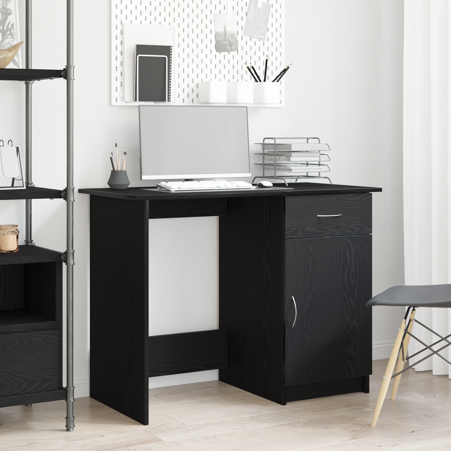 Skrivebord Sort Eg 100X50X76 Cm Støbt Træ