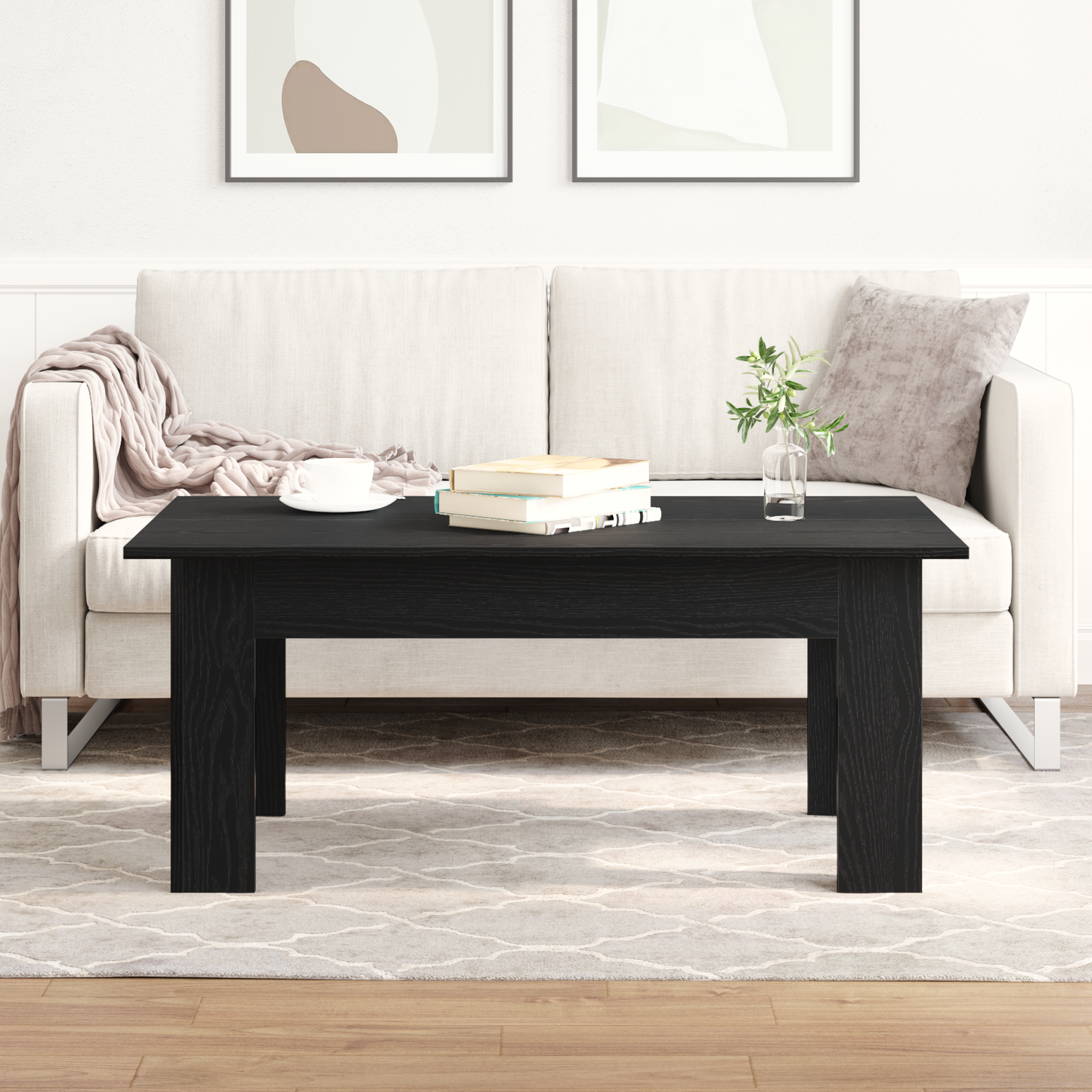 Sofabord I Sort Egetræ 100X60X42 Cm Lavet Af Konstrueret Træ