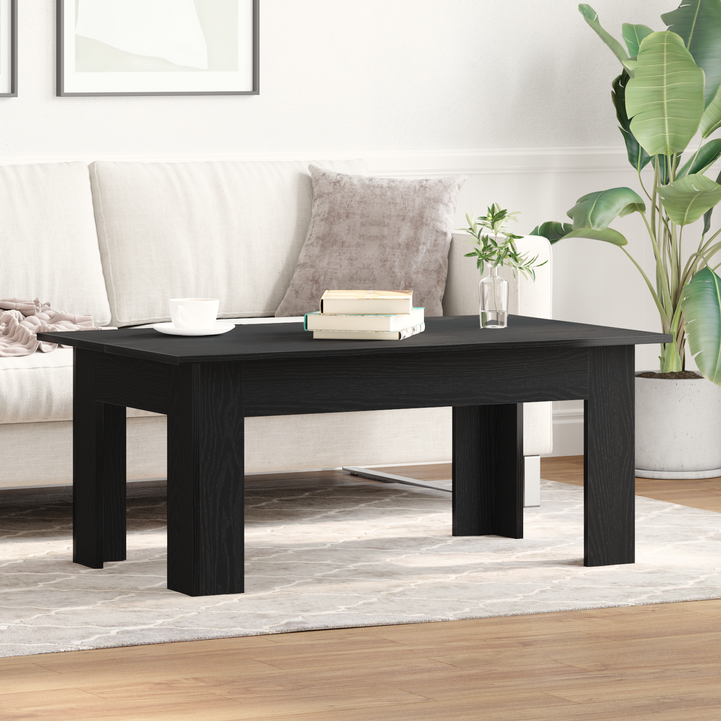 Sofabord I Sort Egetræ 100X60X42 Cm Lavet Af Konstrueret Træ