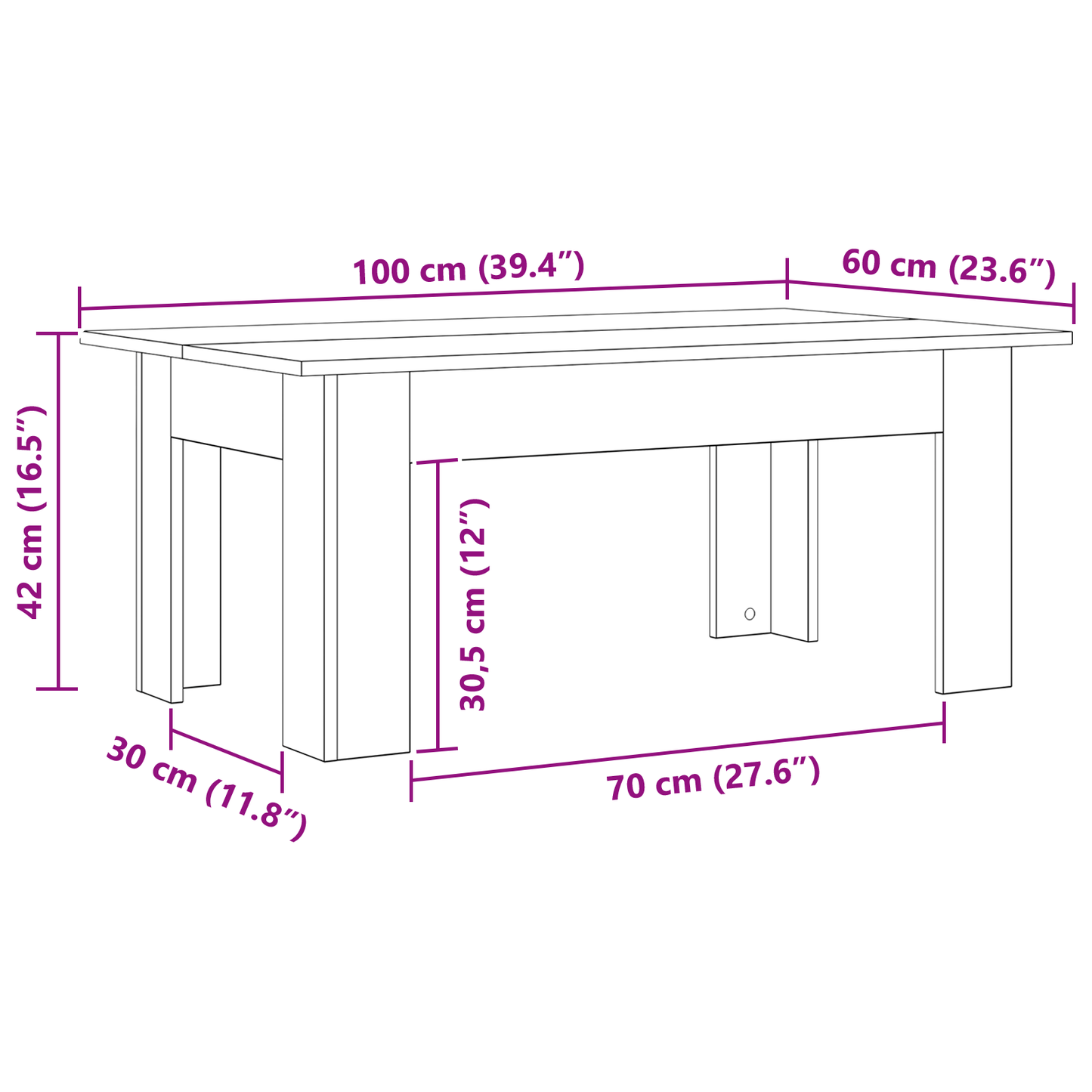 Sofabord I Sort Egetræ 100X60X42 Cm Lavet Af Konstrueret Træ