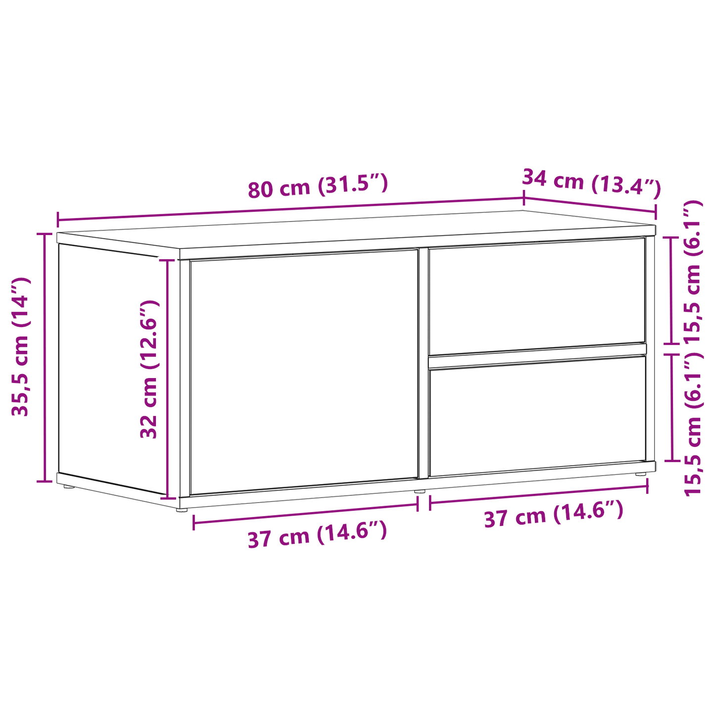 Tv-Bord Med Skuffe Sort 80 X 34 X 35.5 Cm Konstrueret Træ