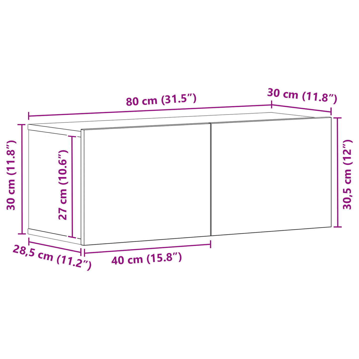 Tv Skabe Vægmonteret Sort Eg 80 X 30 X 30 Cm Konstrueret Træ