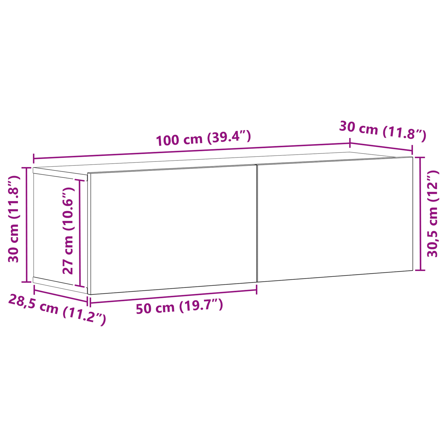 Tv Skabe Vægmonteret Sort Eg 100 X 30 X 30 Cm Konstrueret Træ