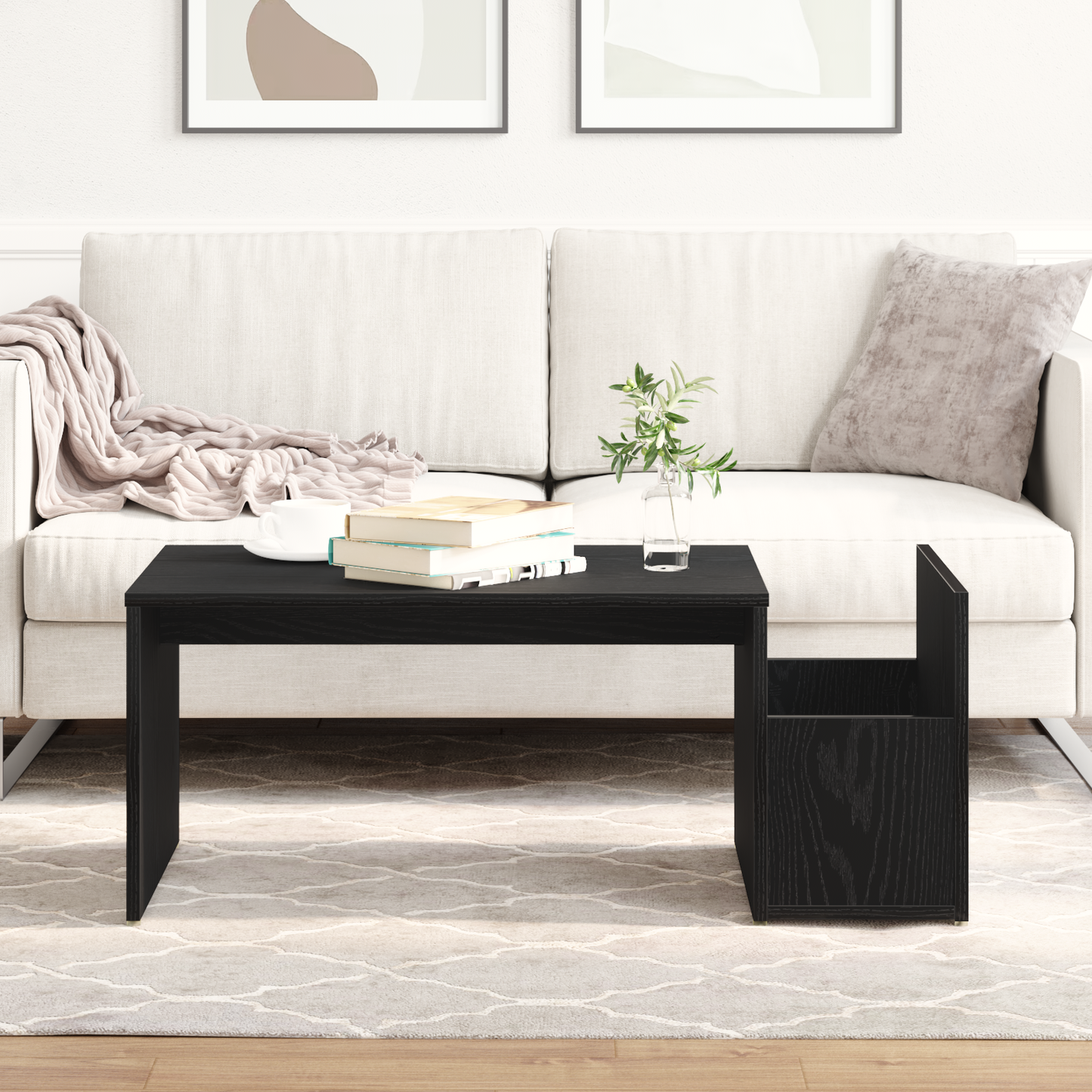 Kaffebord Sort Eg 90X45X35 Cm Ingeniørtræ