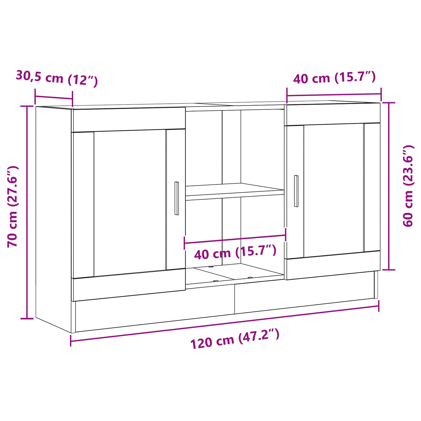 Sideboard Sort Eg 120 X 30,5 X 70 Cm Konstrueret Træ - Billede 10