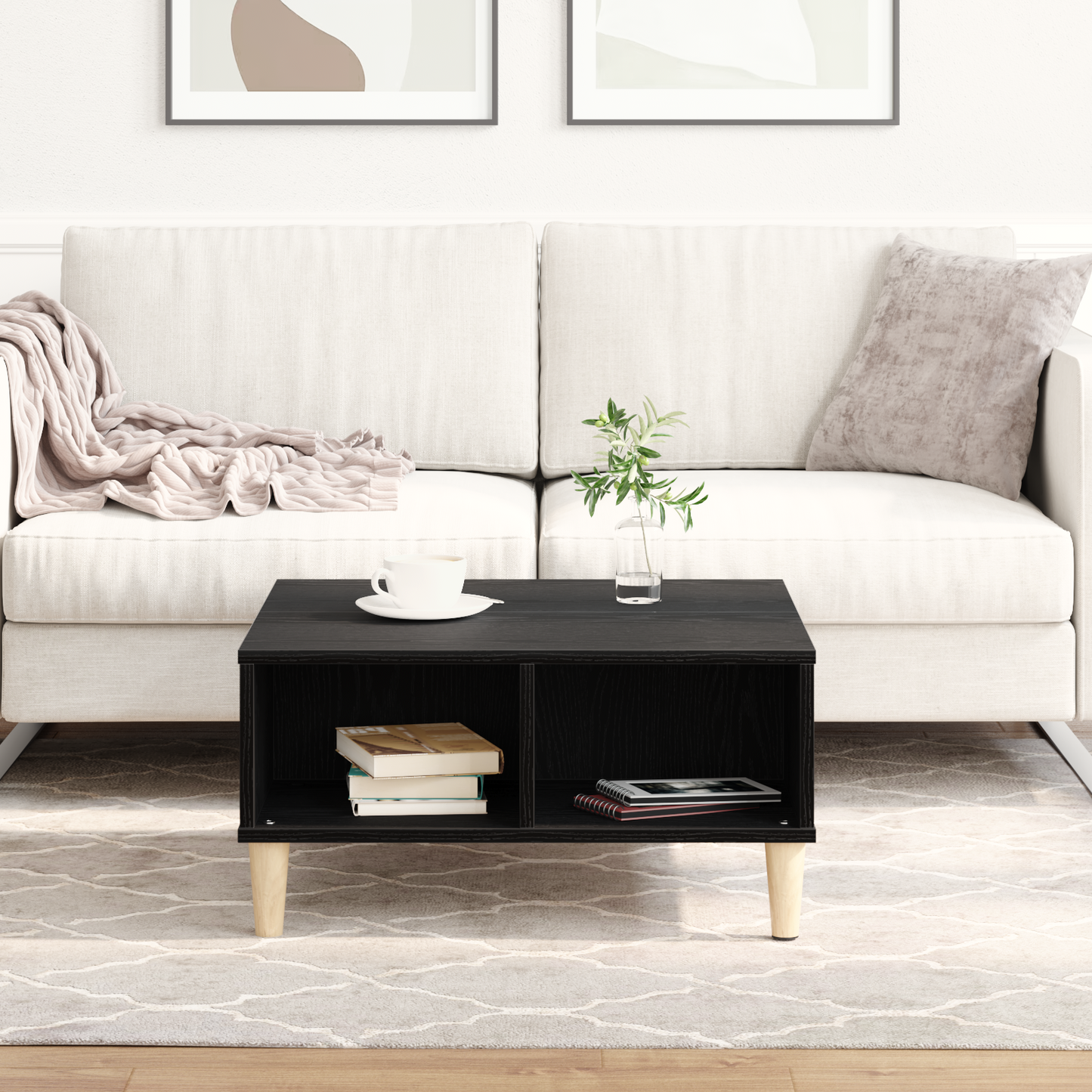 Kaffebord Sort Eg 60X60X30 Cm Ingeniørtræ