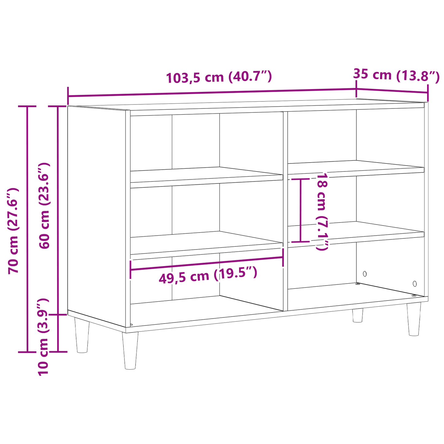 Sideboard Sort Egetræ Solidt Egetræ 103,5 X 35 X 70 Cm Sideboard