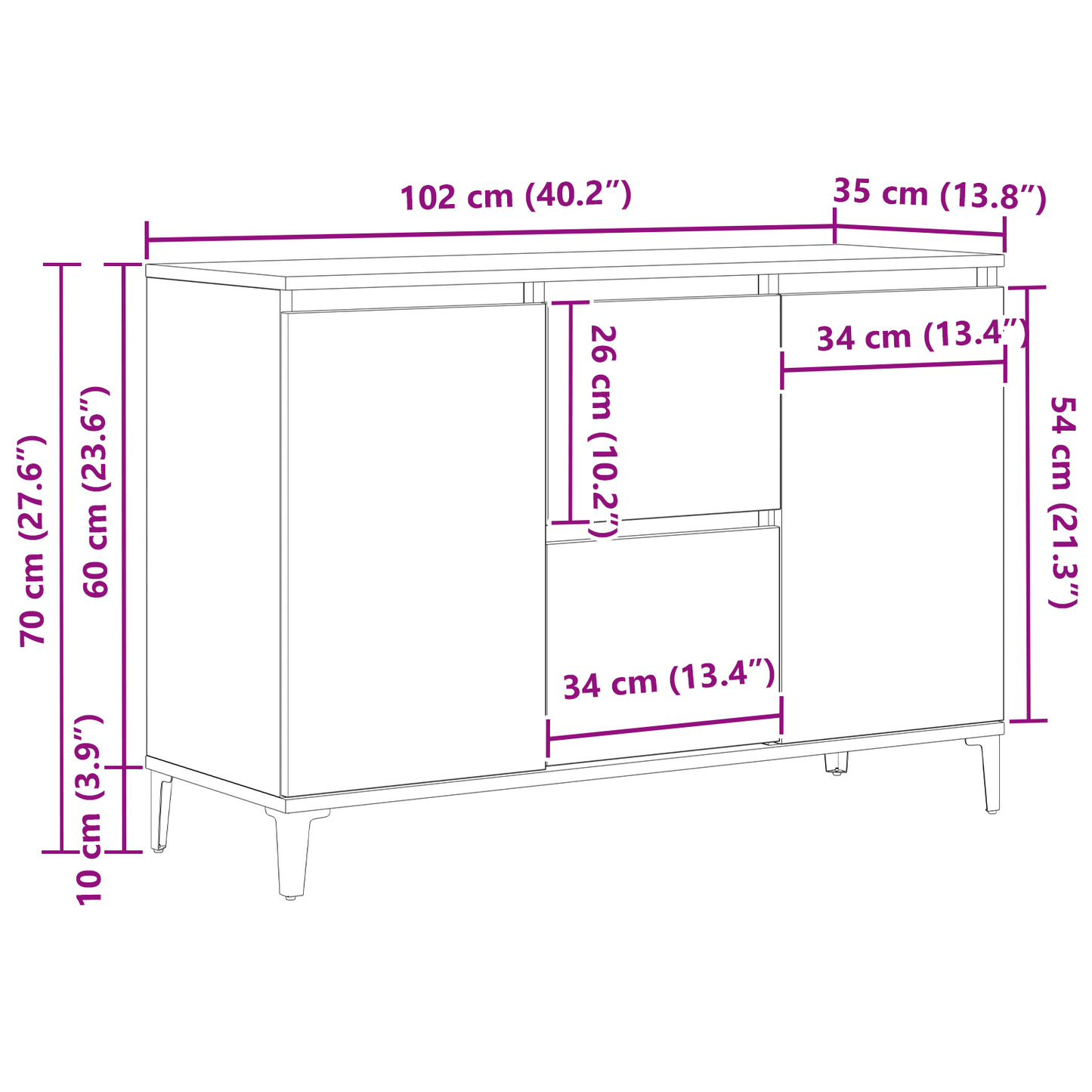 Sideboard Med Skuffe Sort 104 X 35 X 70 Cm Konstrueret Træ