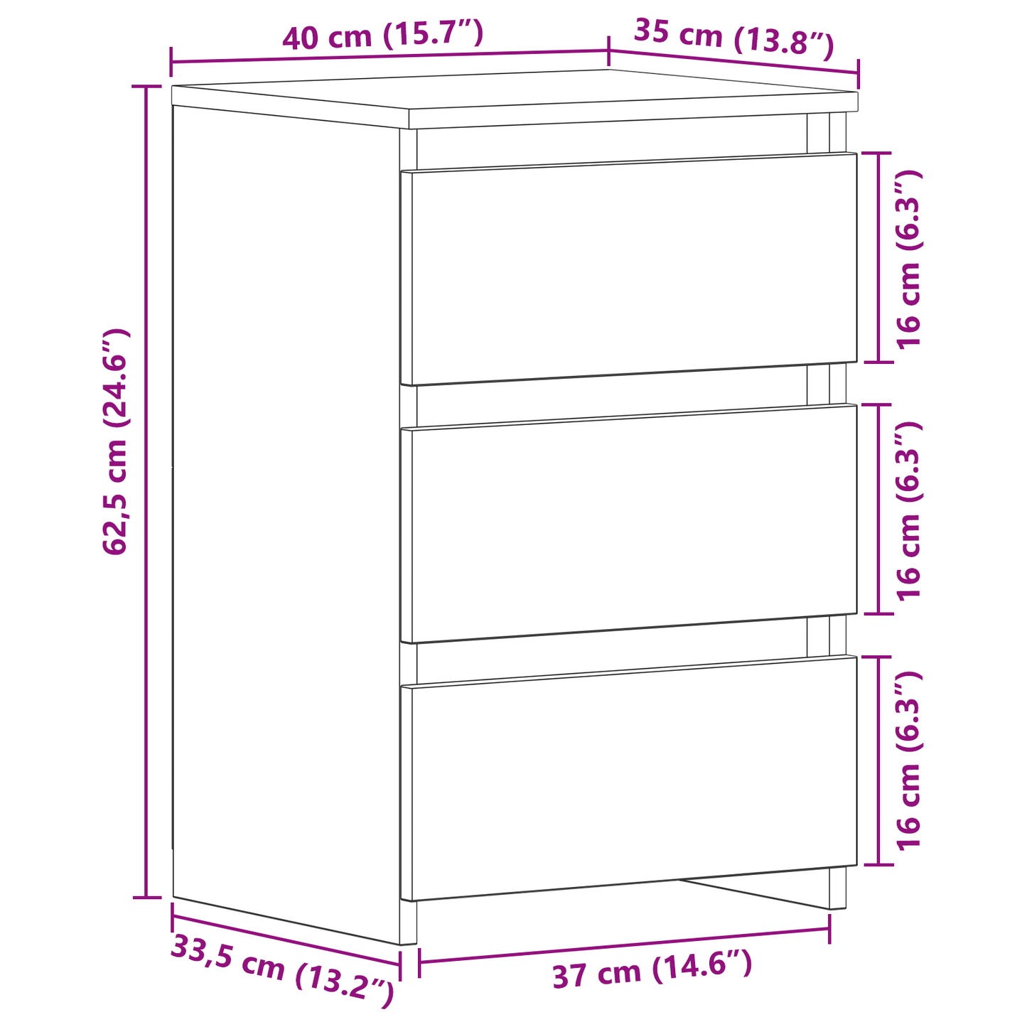 Sengestel Sort Eg 40X35X62,5 Cm Konstrueret Træ