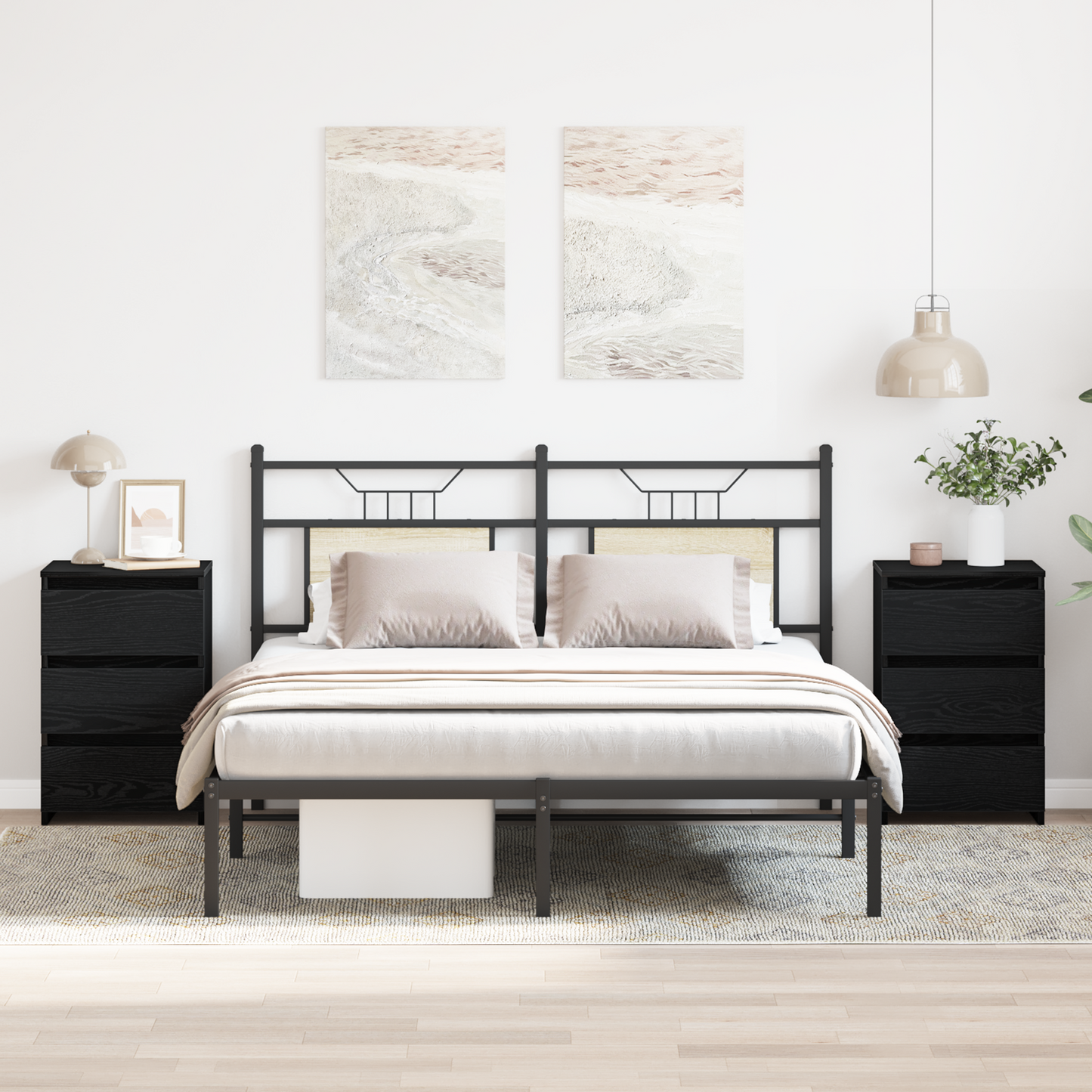 Sengeborde 2 Stk Sort Eg 40X35X62,5 Cm Konstrueret Træ