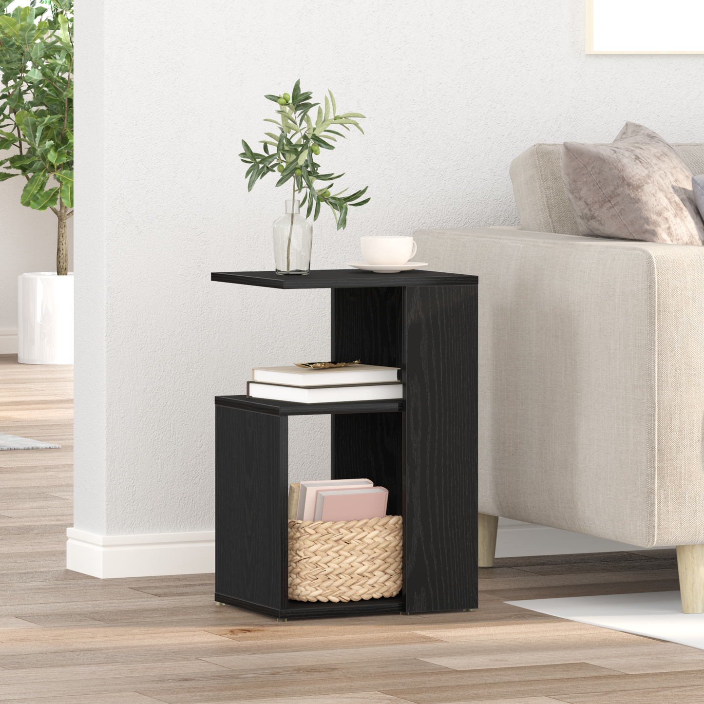 Sidebord Sort Eg 36X30X56 Cm Konstrueret Træ