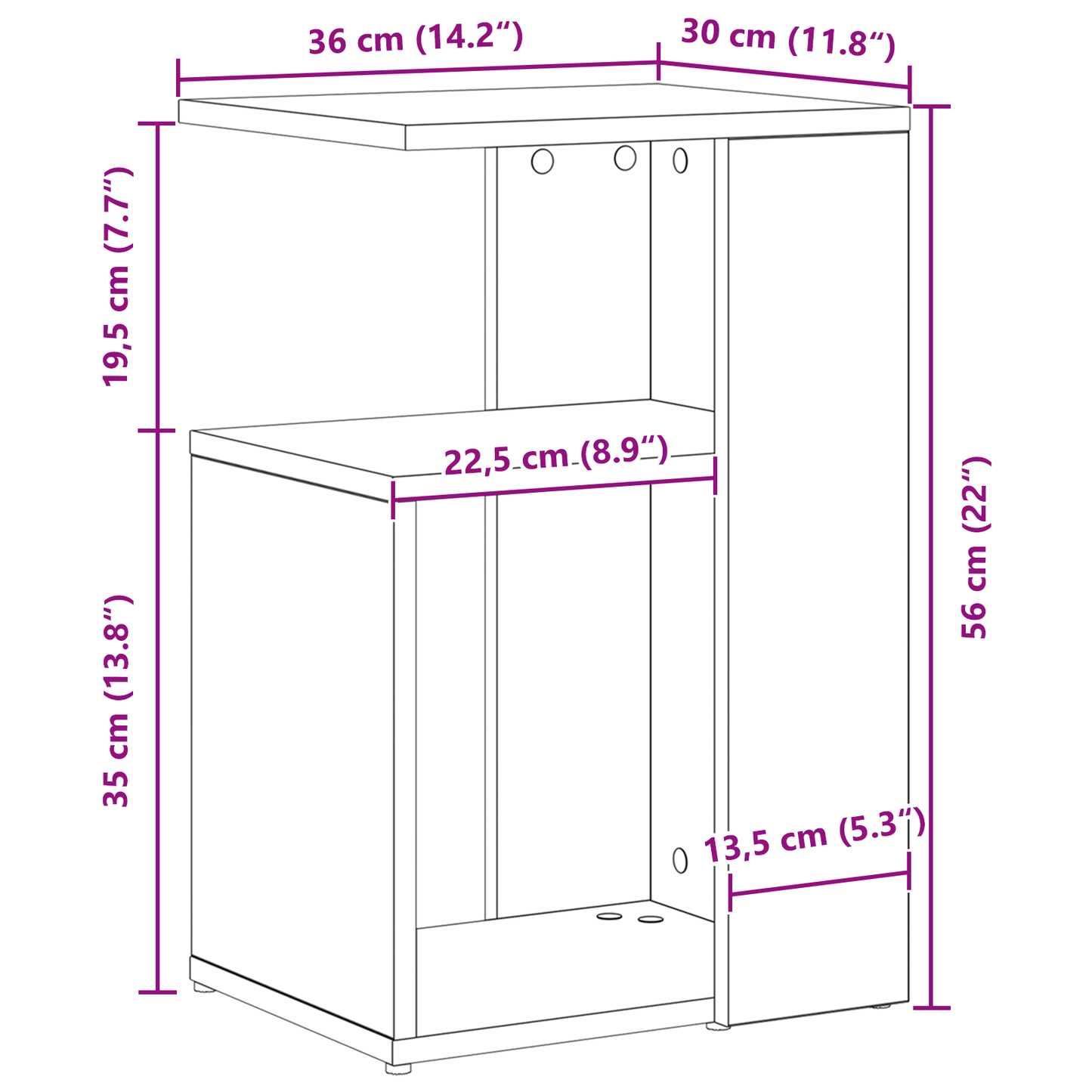Sidebord Sort Eg 36X30X56 Cm Konstrueret Træ