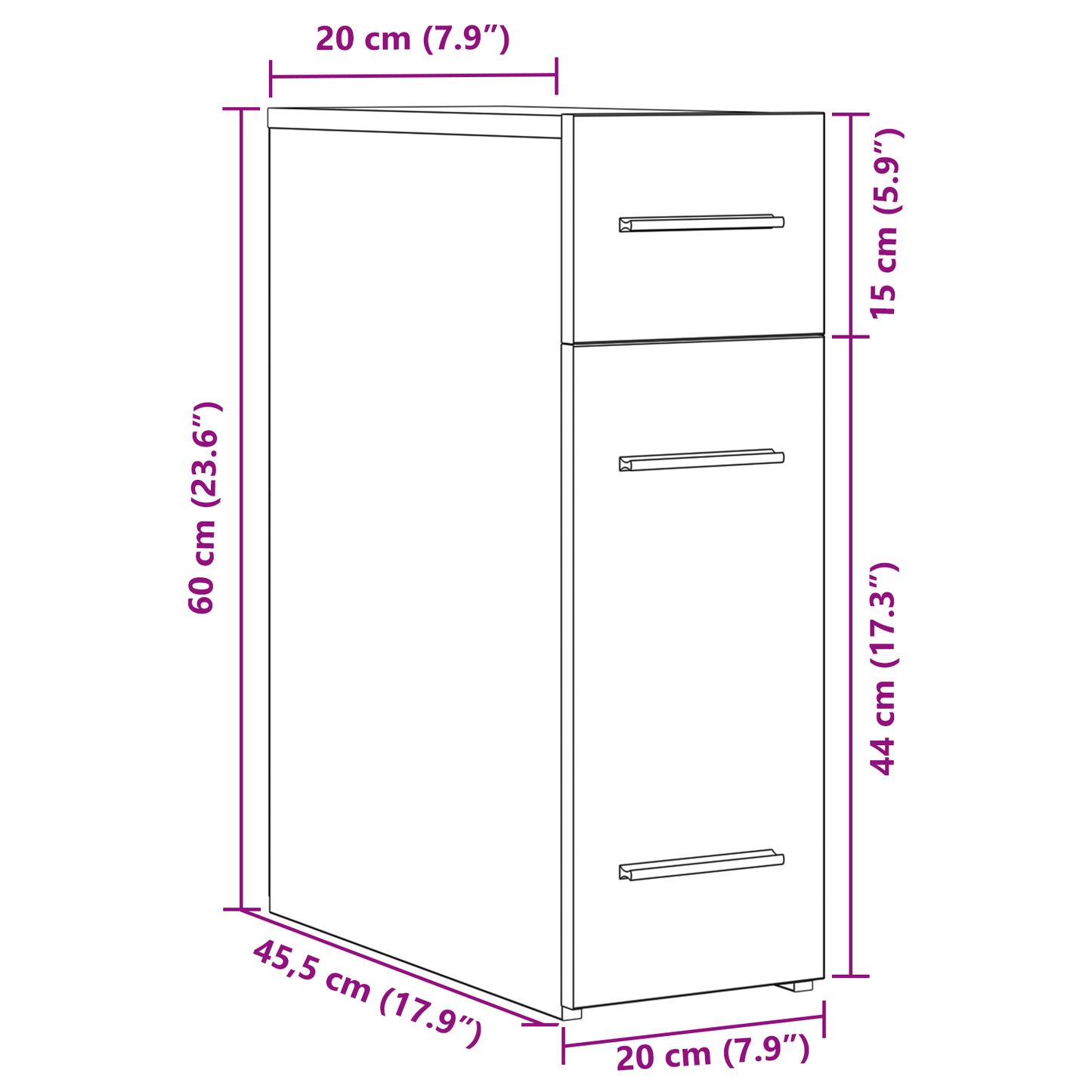 Apoteker Skab I Sort Eg - 20X45,5X60 Cm I Konstrueret Træ