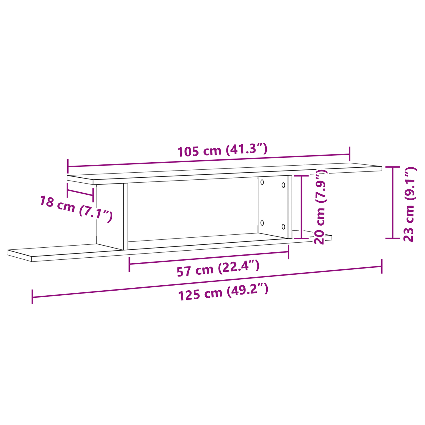 Tv-Hylde Sort Eg 125X18X23 Cm Bygget I Træ