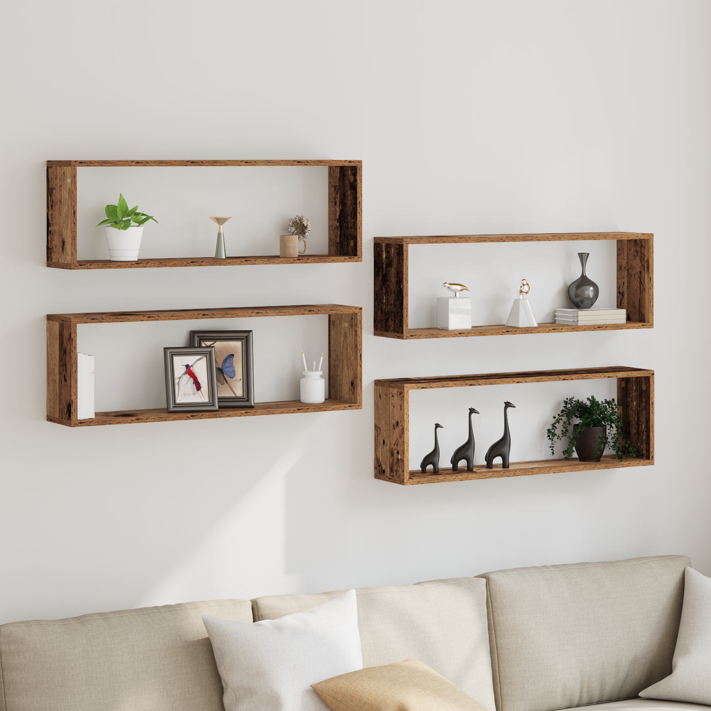 Væghylder 4 Stk Gammelt Træ 80X15X26 Cm Konstrueret Træ