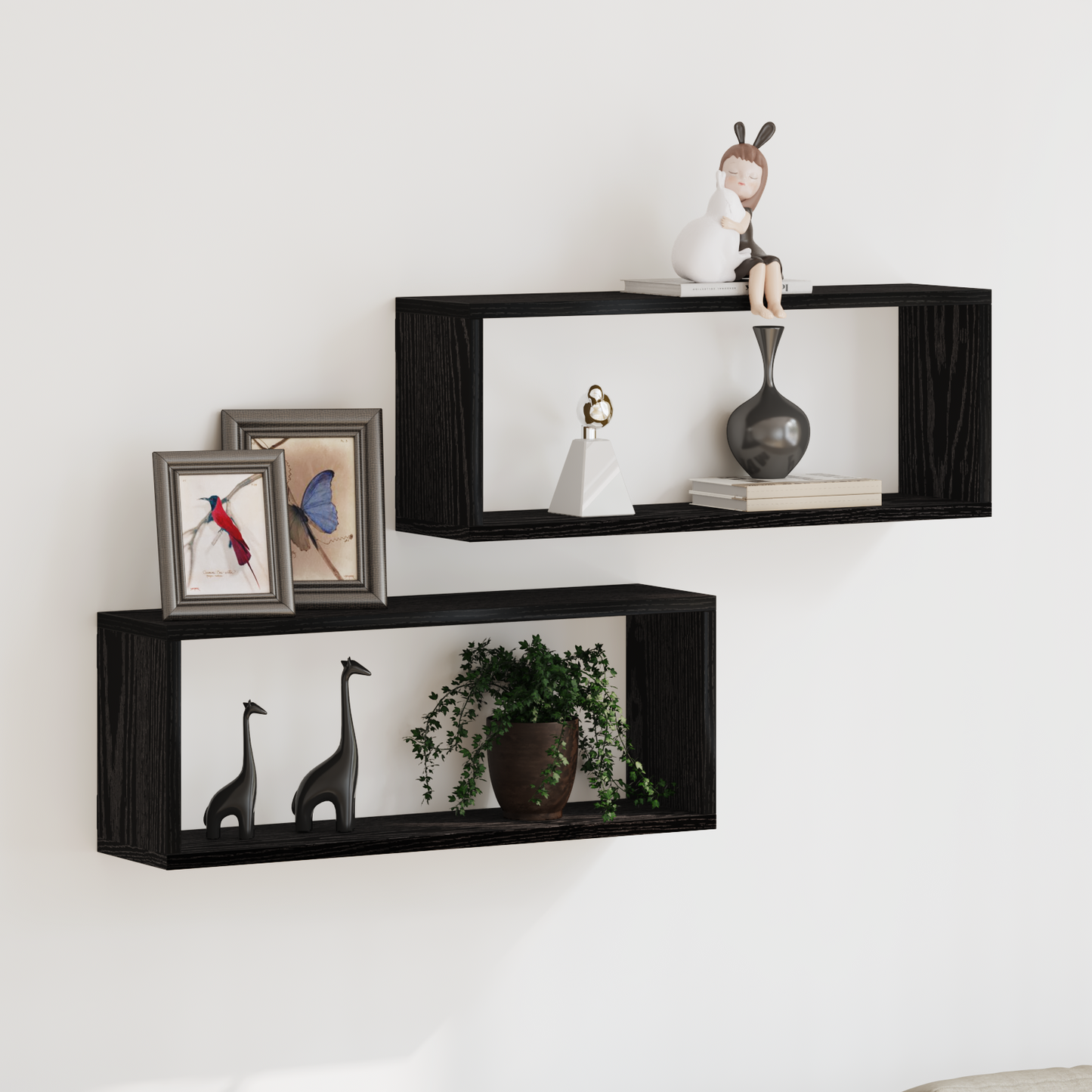 Væghylder 2 Pak Sort Eg 60X15X23 Cm Lavet Af Ingeniørtræ