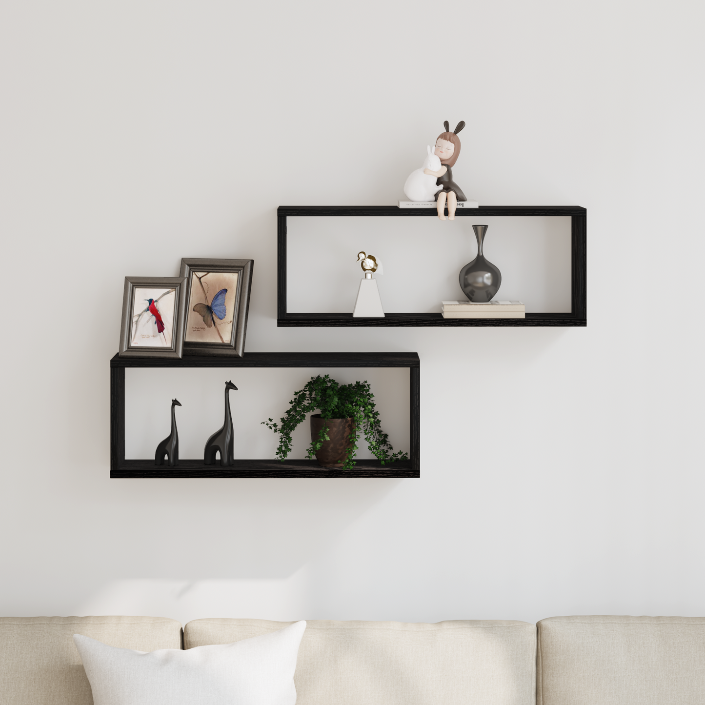 Væghylder 2 Pak Sort Eg 60X15X23 Cm Lavet Af Ingeniørtræ