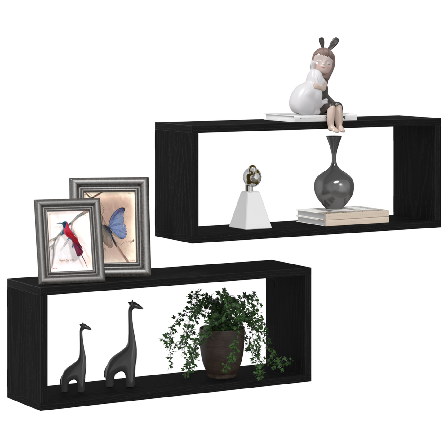 Væghylder 2 Pak Sort Eg 60X15X23 Cm Lavet Af Ingeniørtræ