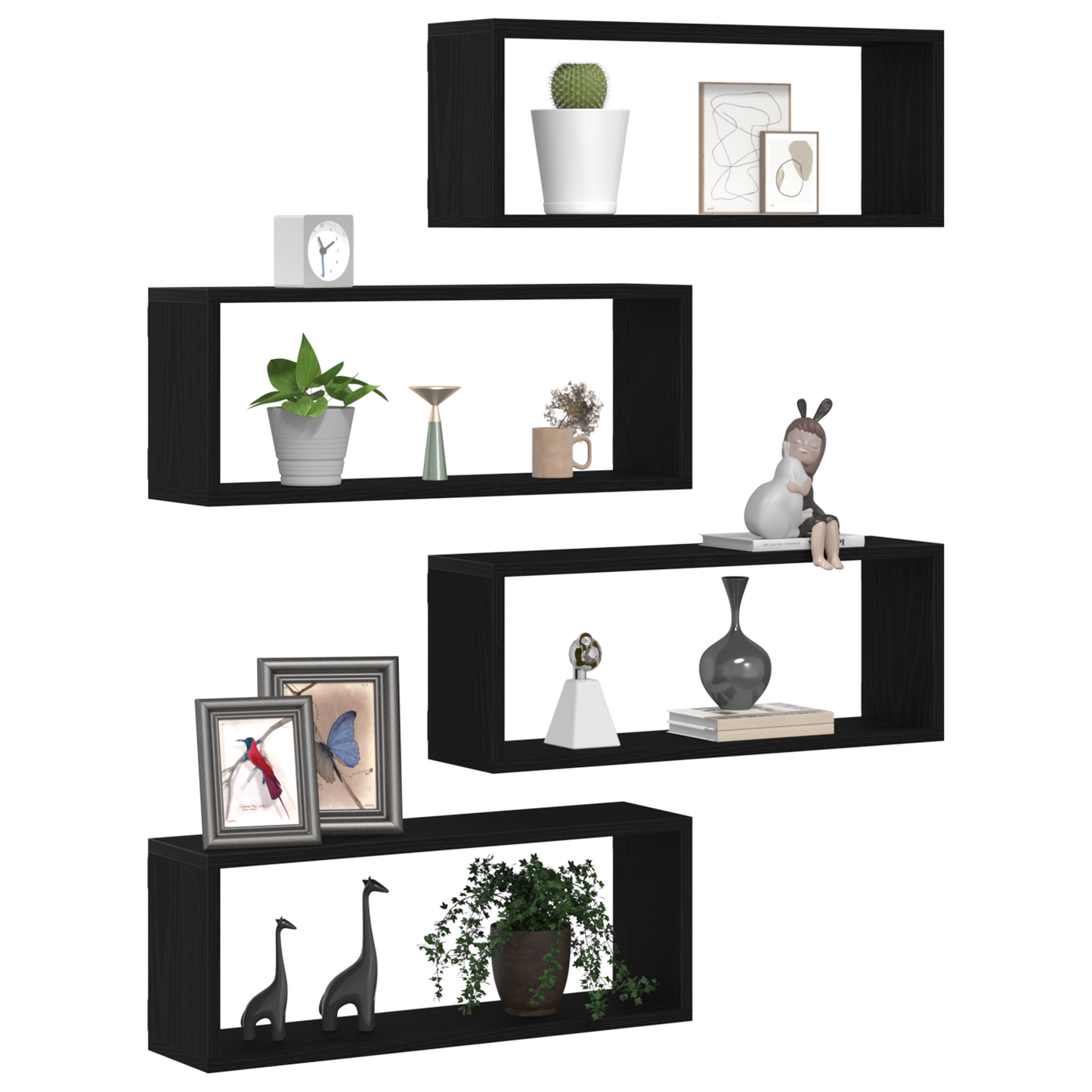 Væghylder Sæt Af 4 - Sort Eg - 60X15X23 Cm - Lavet Af Ingeniørtræ