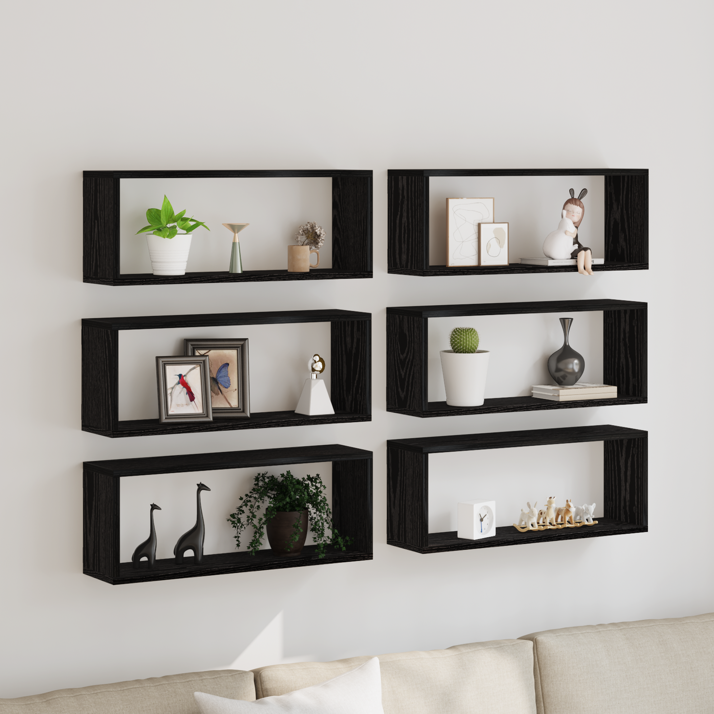 Væghylder 6 Stk Sort Eg 60X15X23 Cm Konstrueret Træ