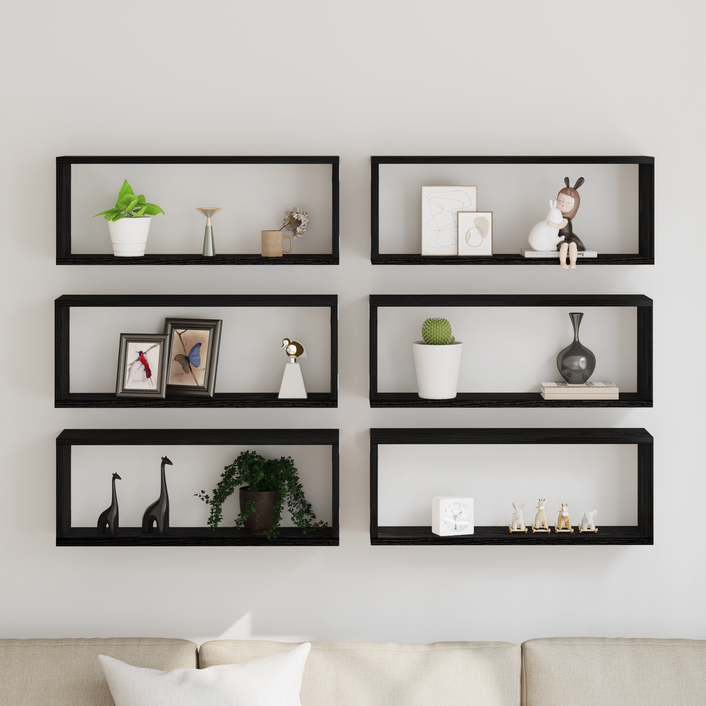 Væghylder 6 Stk Sort Eg 60X15X23 Cm Konstrueret Træ