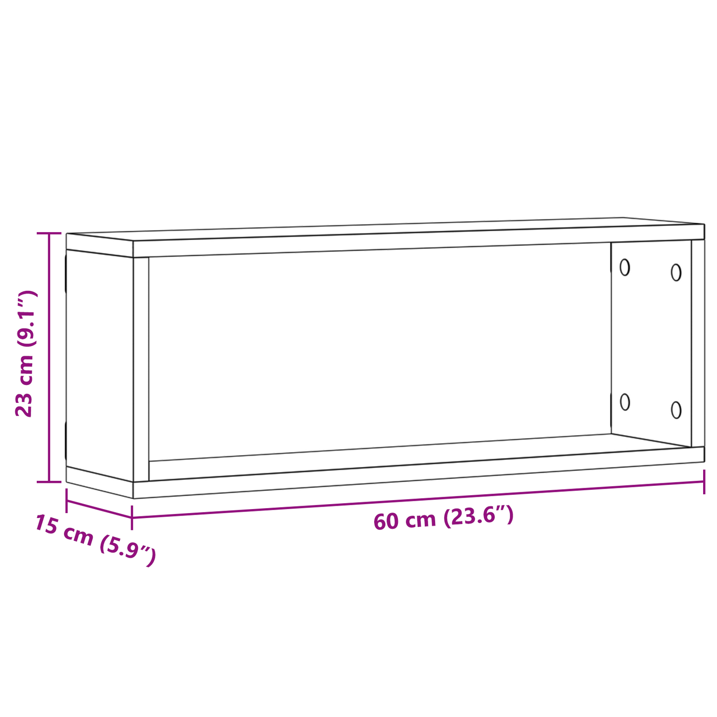 Væghylder 6 Stk Sort Eg 60X15X23 Cm Konstrueret Træ