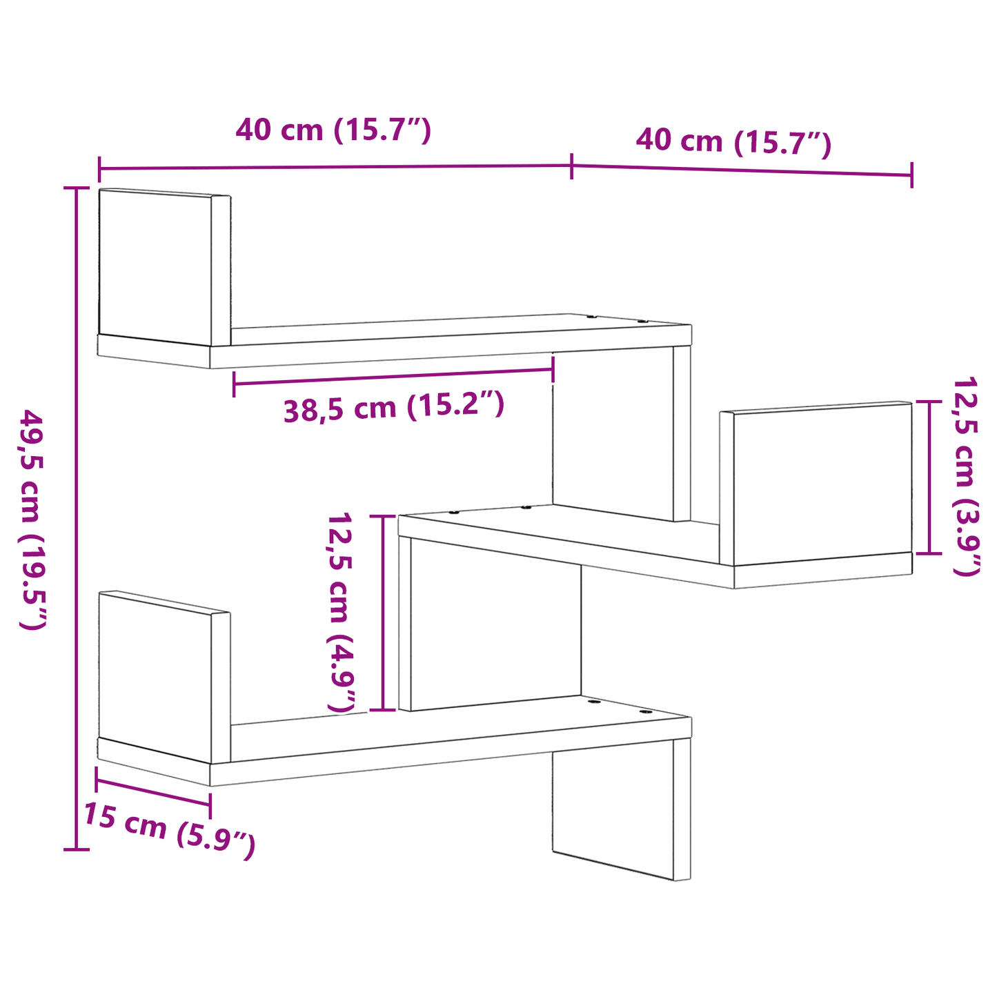 Væghylder 2 Stk Sort Eg 40X40X49,5 Cm Bygget Af Træ