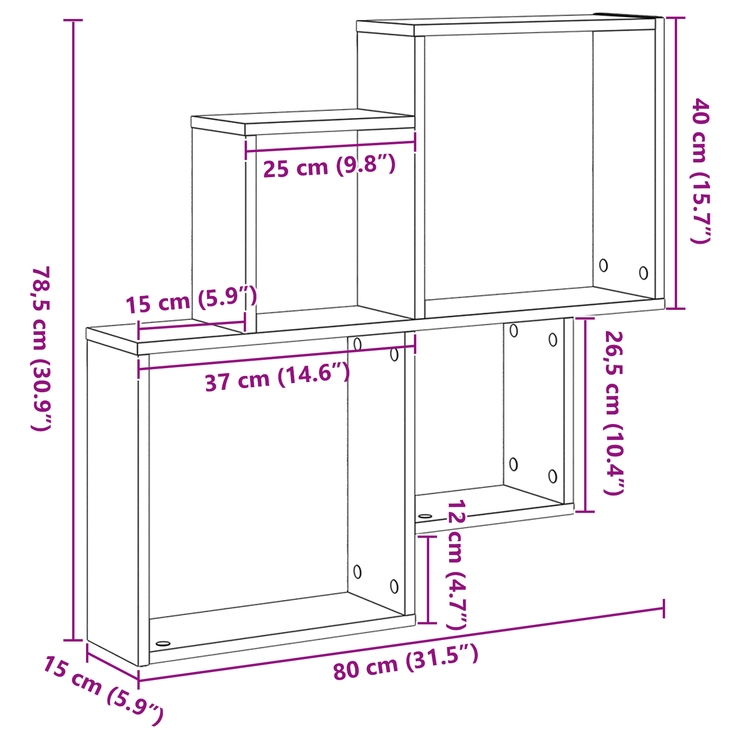 Vægskab I Sort Egetræ 80X15X78,5 Cm - Bygget I Træ