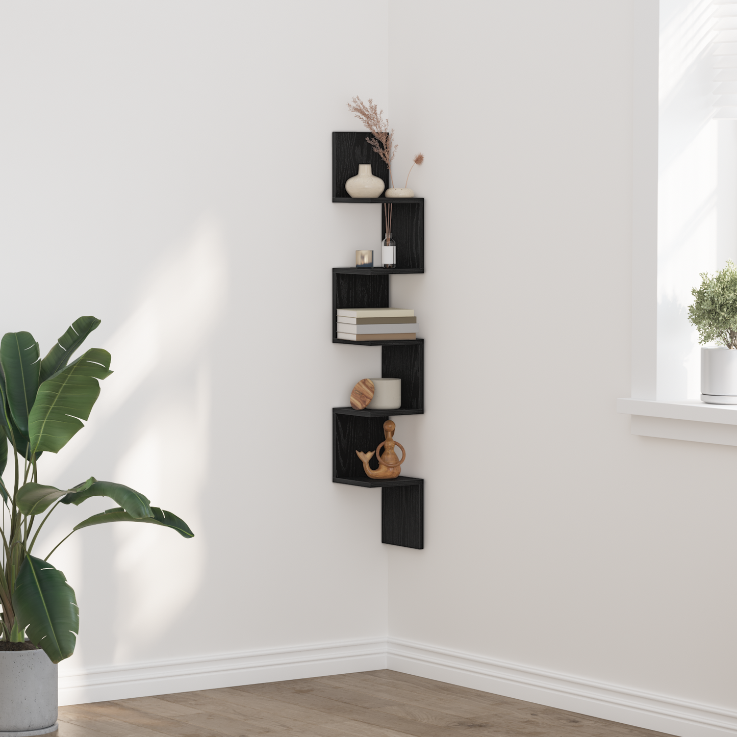 Hjørnehylde Sort Eg 20X20X127,5 Cm Konstrueret Træ