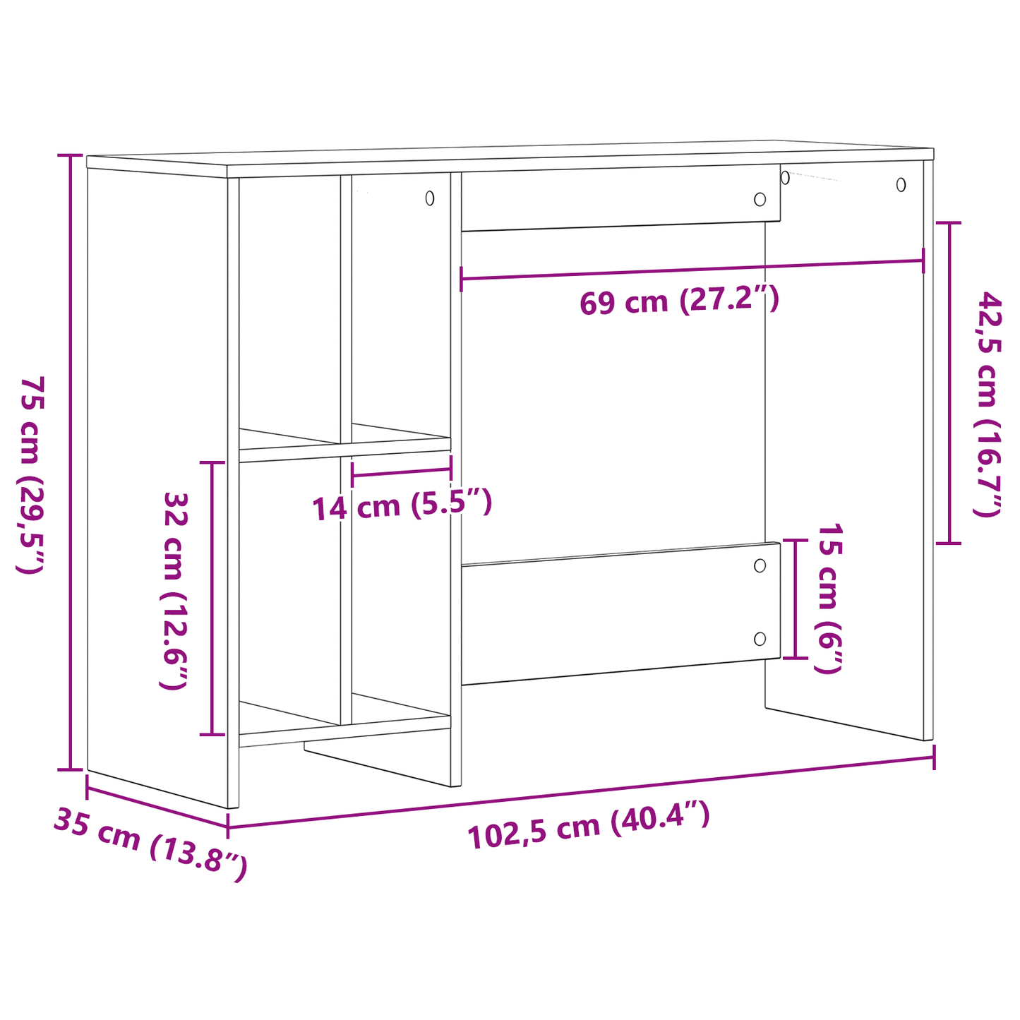 Skrivebord I Sort Eg 102,5X35X75 Cm - Konstrueret Træ