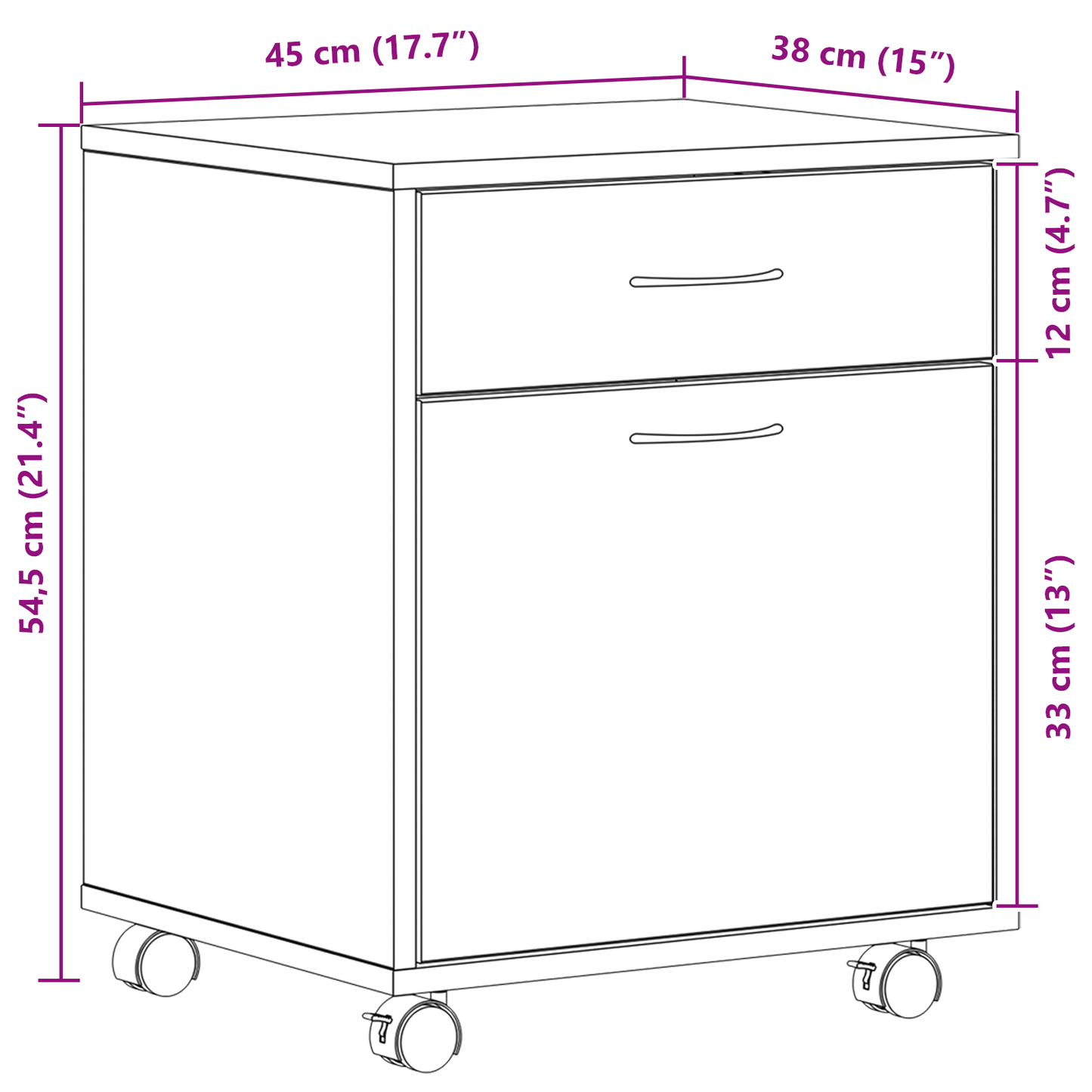 Rullekabinet I Sort Eg 45X38X54 Cm - Bygget I Træ
