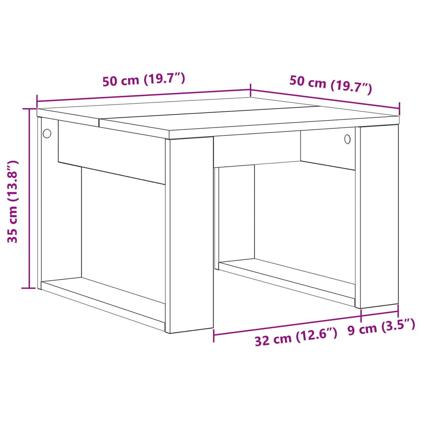 Sort Egebord - 50X50X35 Cm, Lavet Af Ingeniørtræ