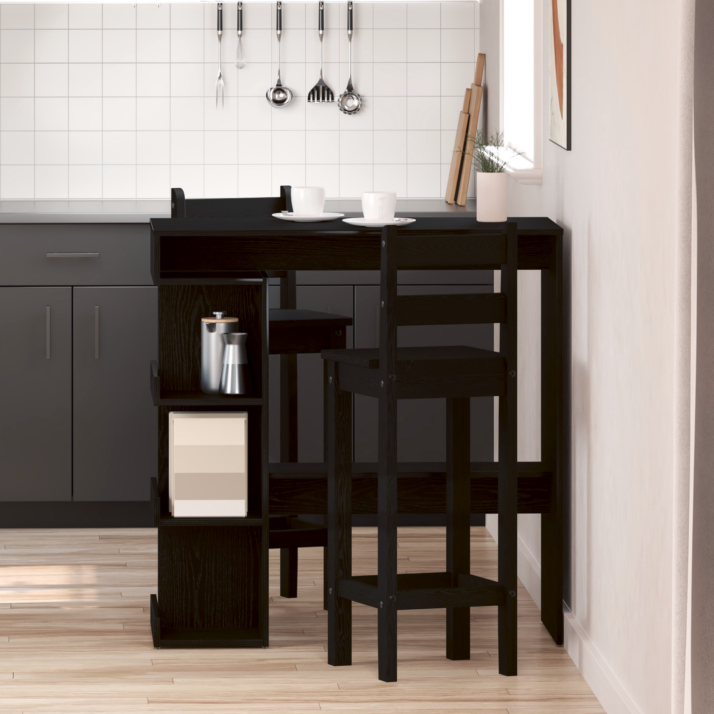 Sort Eg Bar Bord Med Opbevaringshylde, 100X50X101.5 Cm