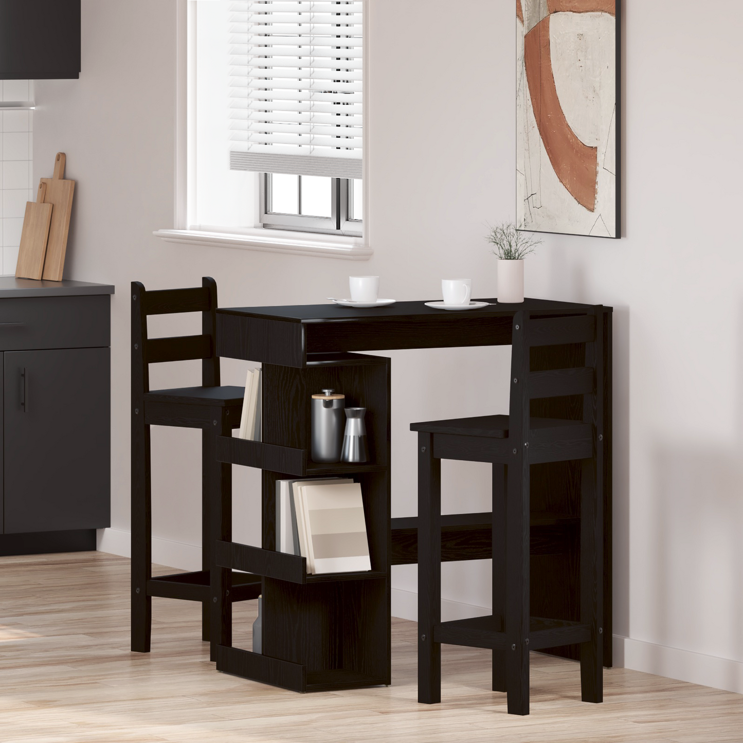 Sort Eg Bar Bord Med Opbevaringshylde, 100X50X101.5 Cm