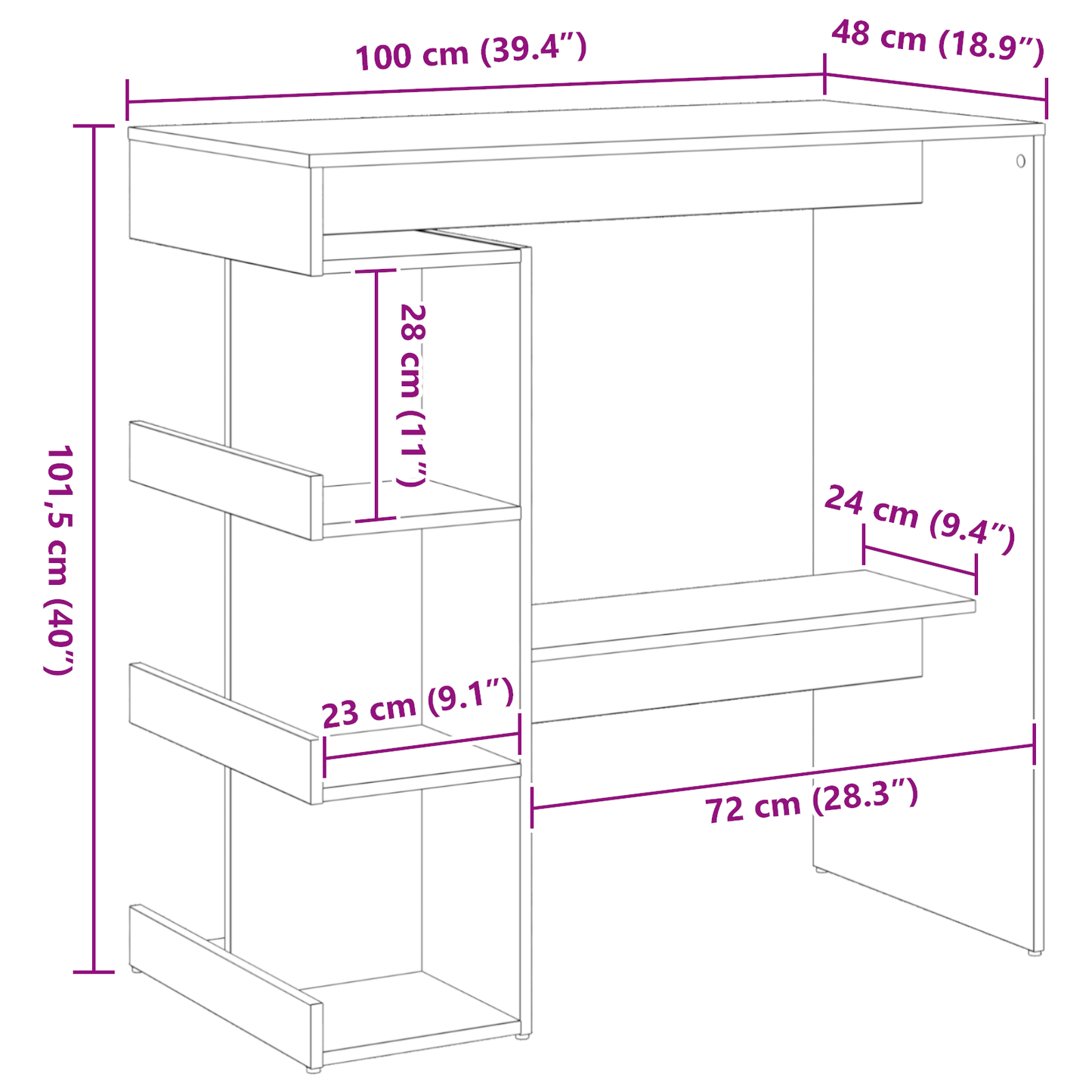 Sort Eg Bar Bord Med Opbevaringshylde, 100X50X101.5 Cm