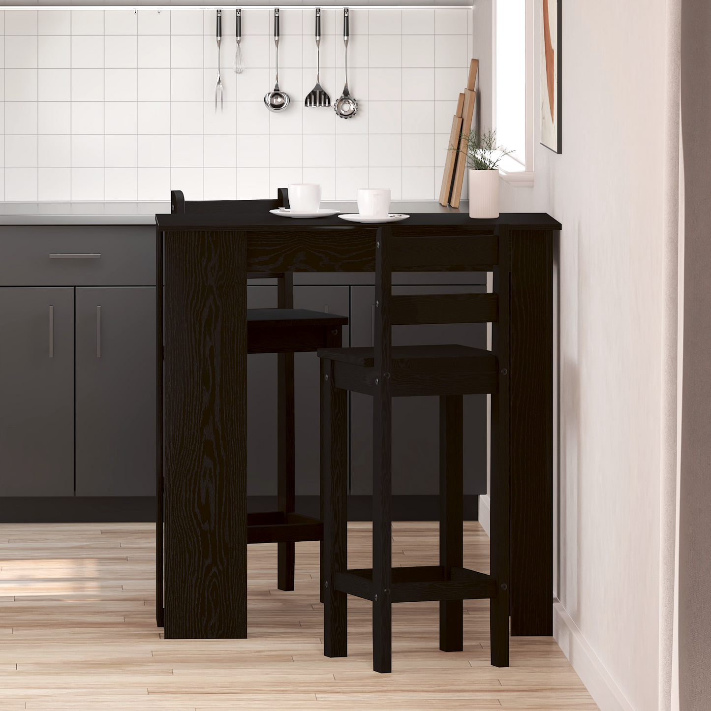 Barbord Med Hylde - Sort Eg, 102X50X103.5 Cm, Lavet Af Ingeniørtræ