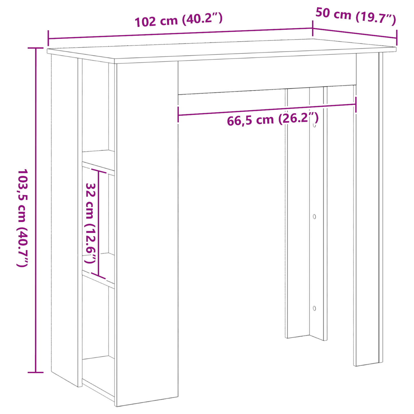 Barbord Med Hylde - Sort Eg, 102X50X103.5 Cm, Lavet Af Ingeniørtræ