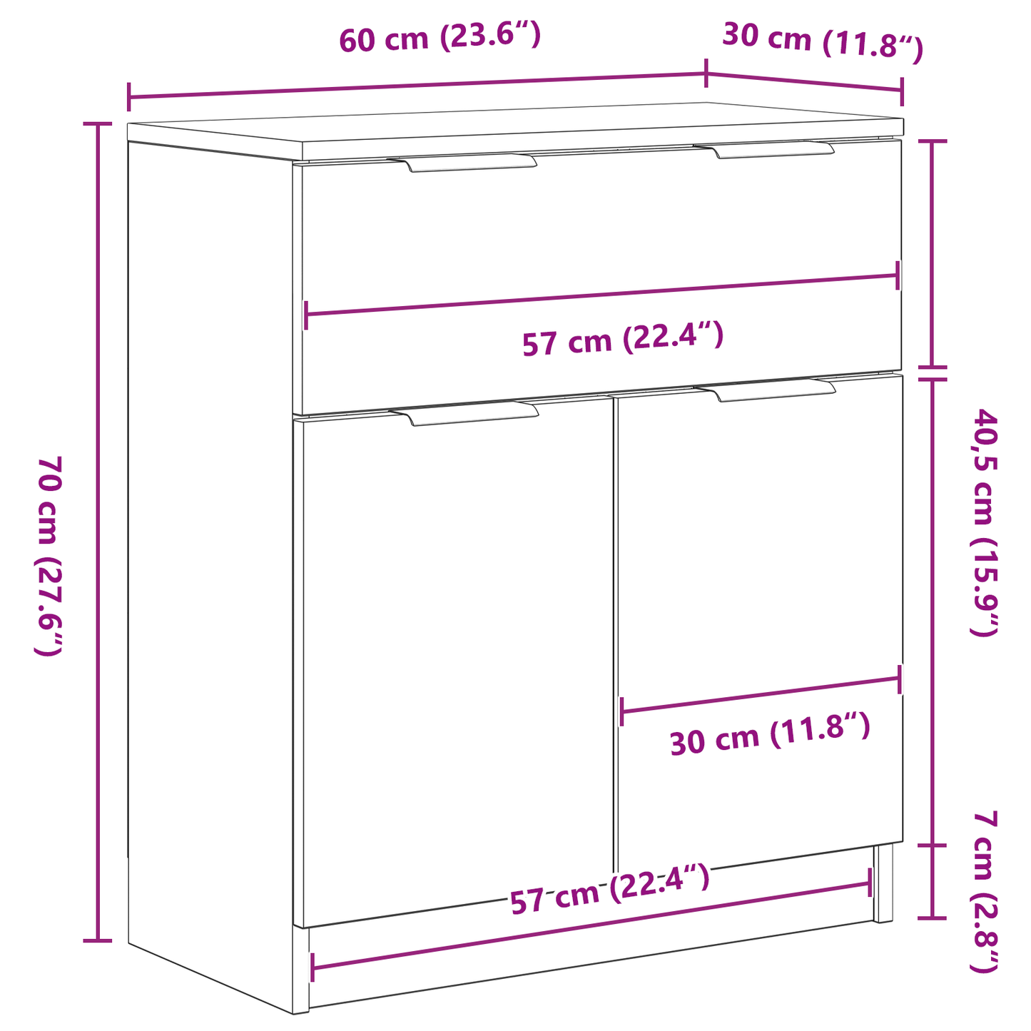 Sideboard Med Skuffe Sort 60 X 30 X 70 Cm Konstrueret Træ