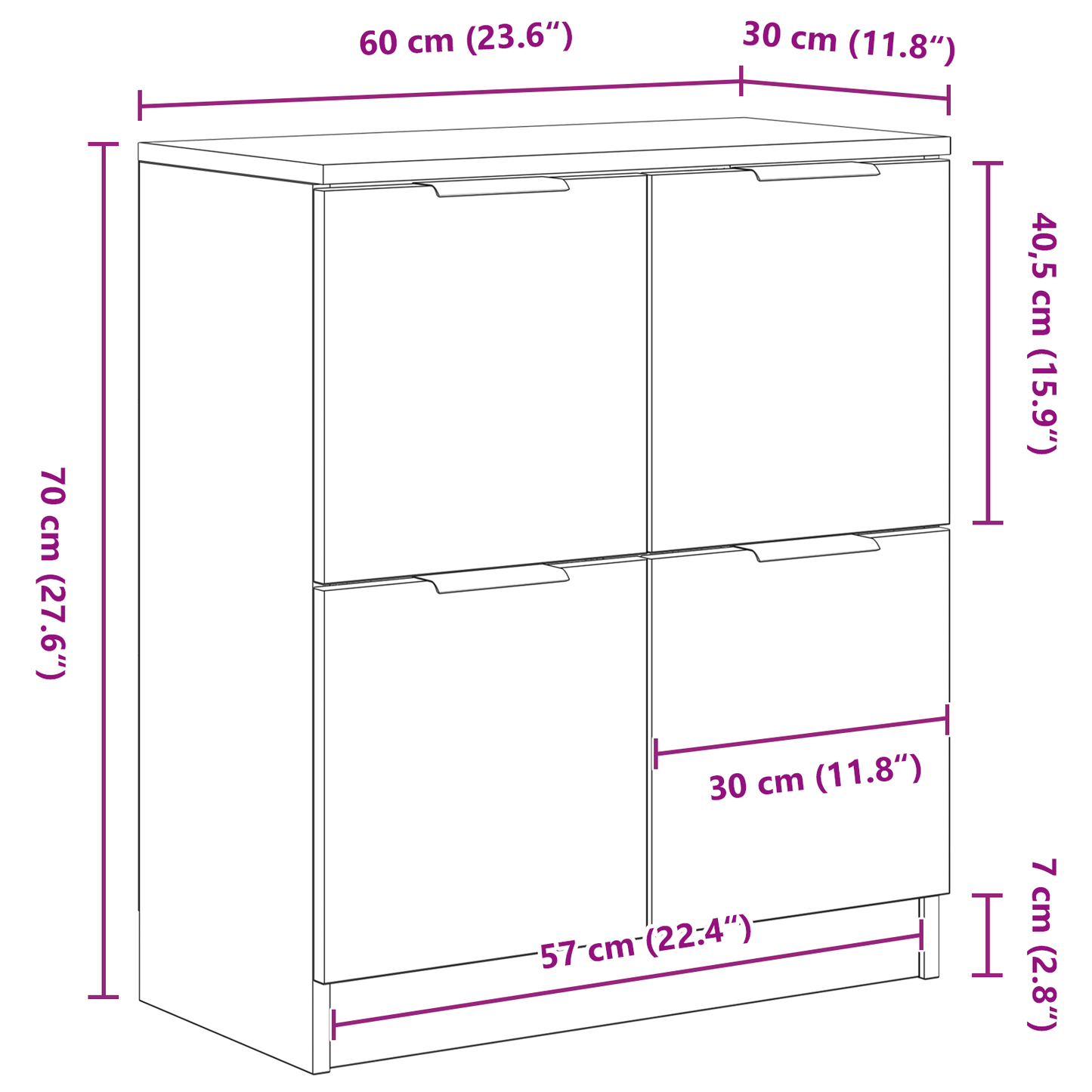 Sideboard Sort 60 X 30 X 70 Cm Konstrueret Træ