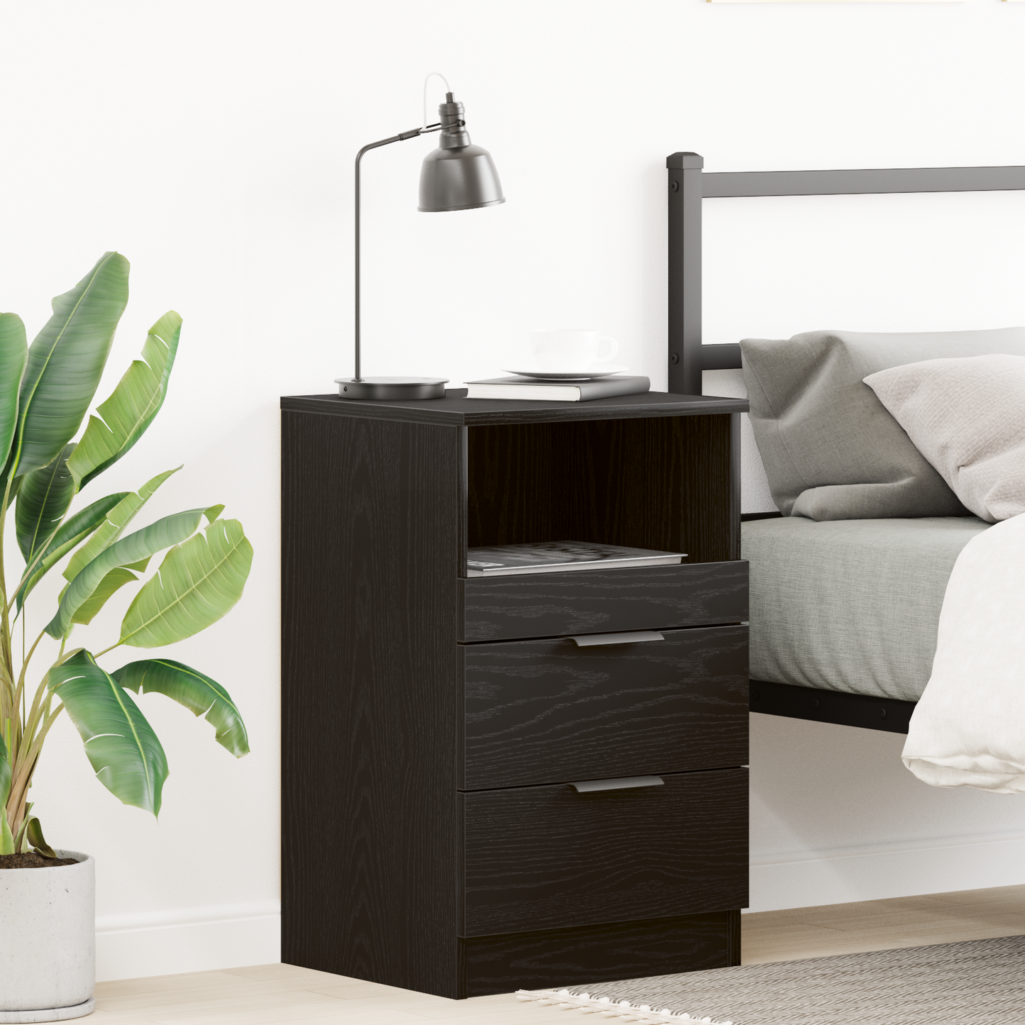 Sengebord Sort Eg 40X35X65 Cm Lavet Af Konstrueret Træ