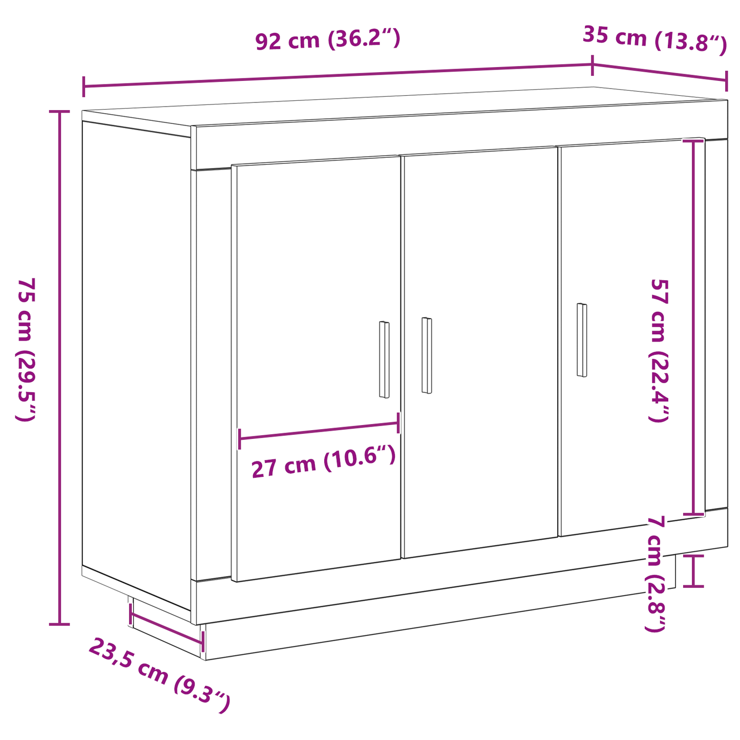 Sideboard Sort 92 X 35 X 75 Cm Konstrueret Træ