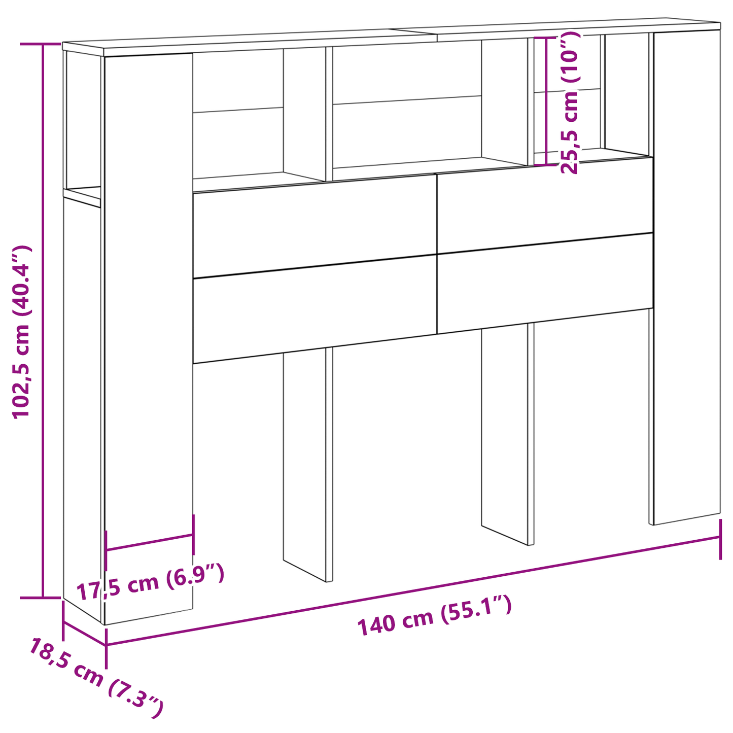 Sort Eg Hovedgavl Kabinet - 140X19X104,5 Cm - Lavet Af Ingeniørtræ