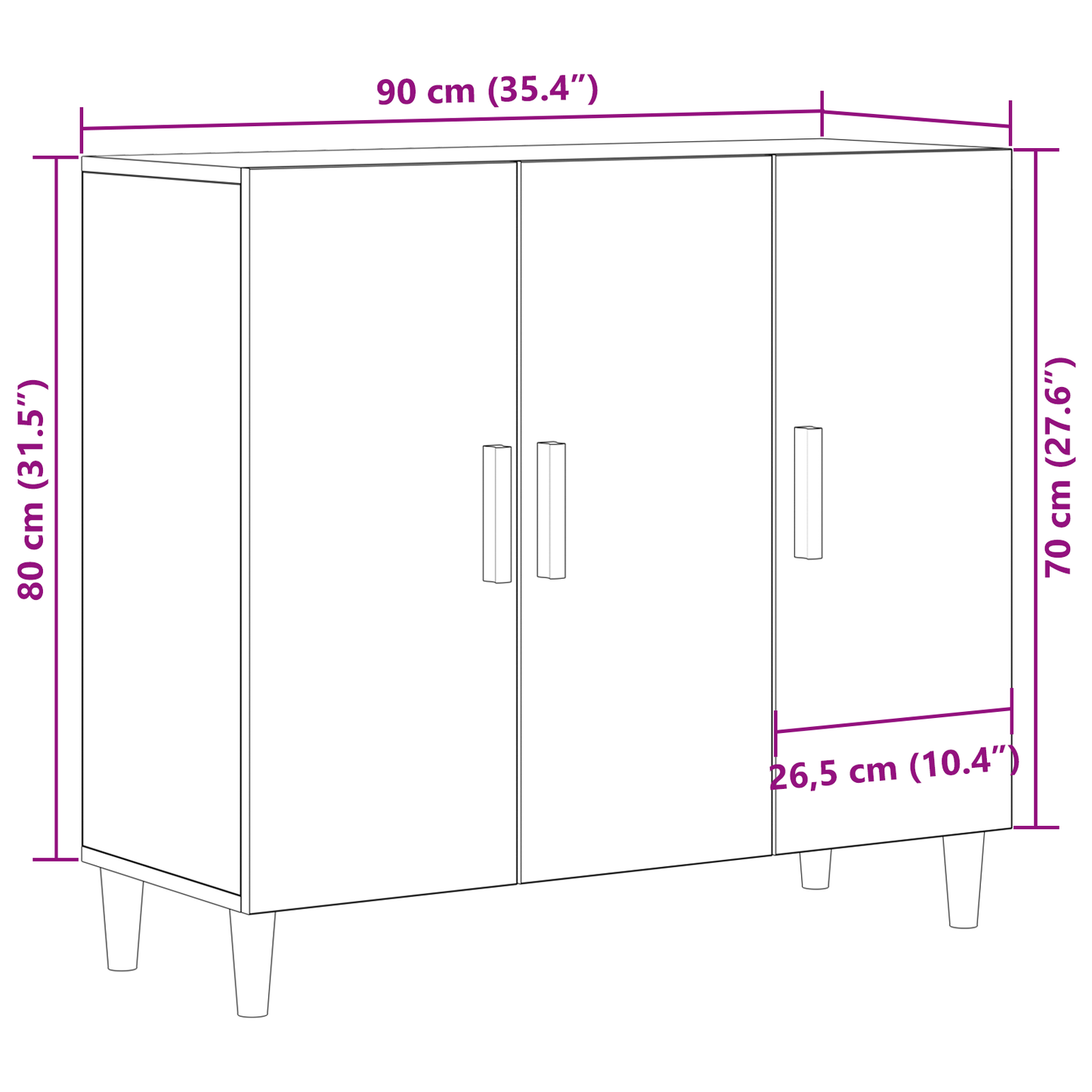 Sideboard Sort 90 X 34 X 80 Cm Konstrueret Træ
