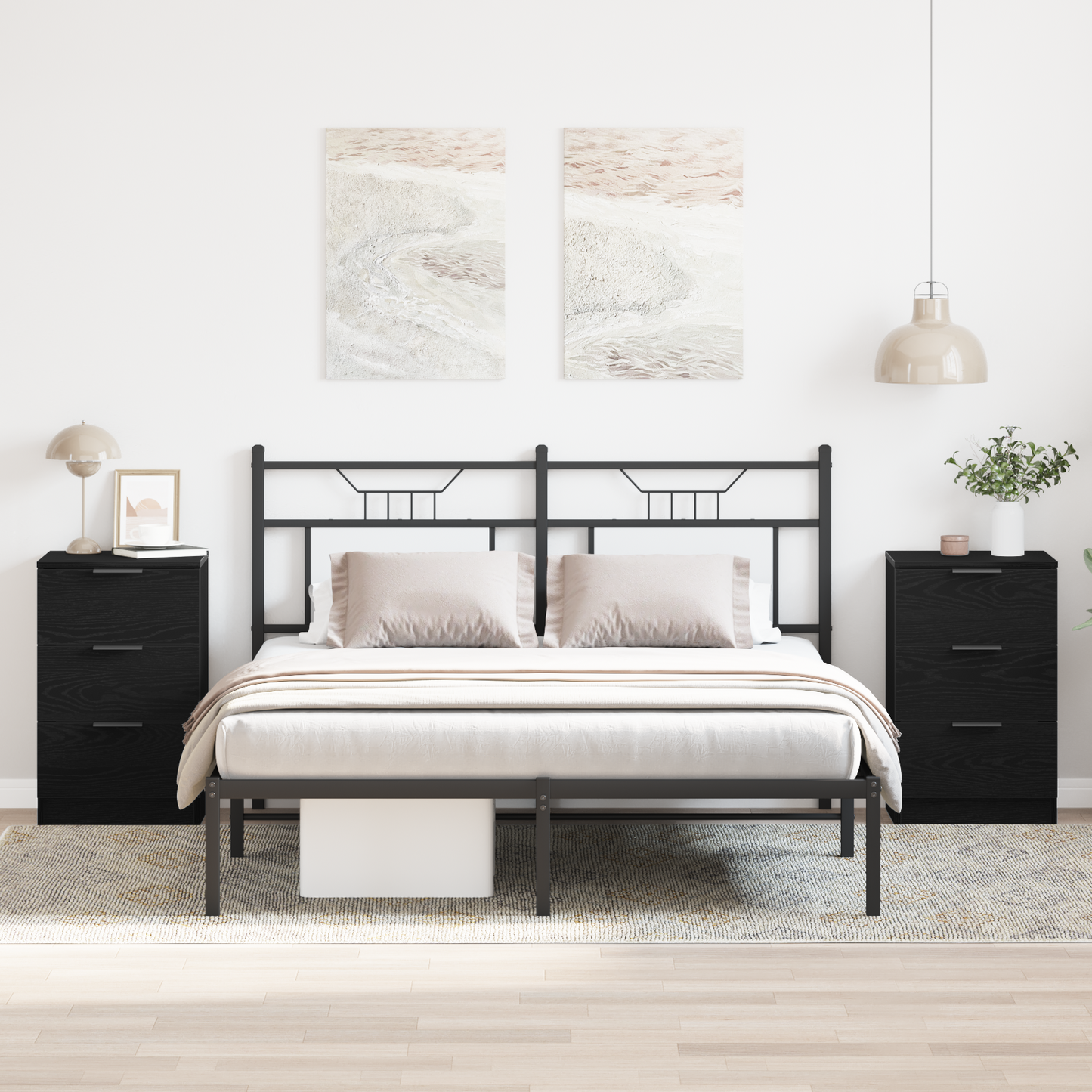 Sengeborde 2 Pakke Sort Eg 40X65X65 Cm Lavet Af Konstrueret Træ